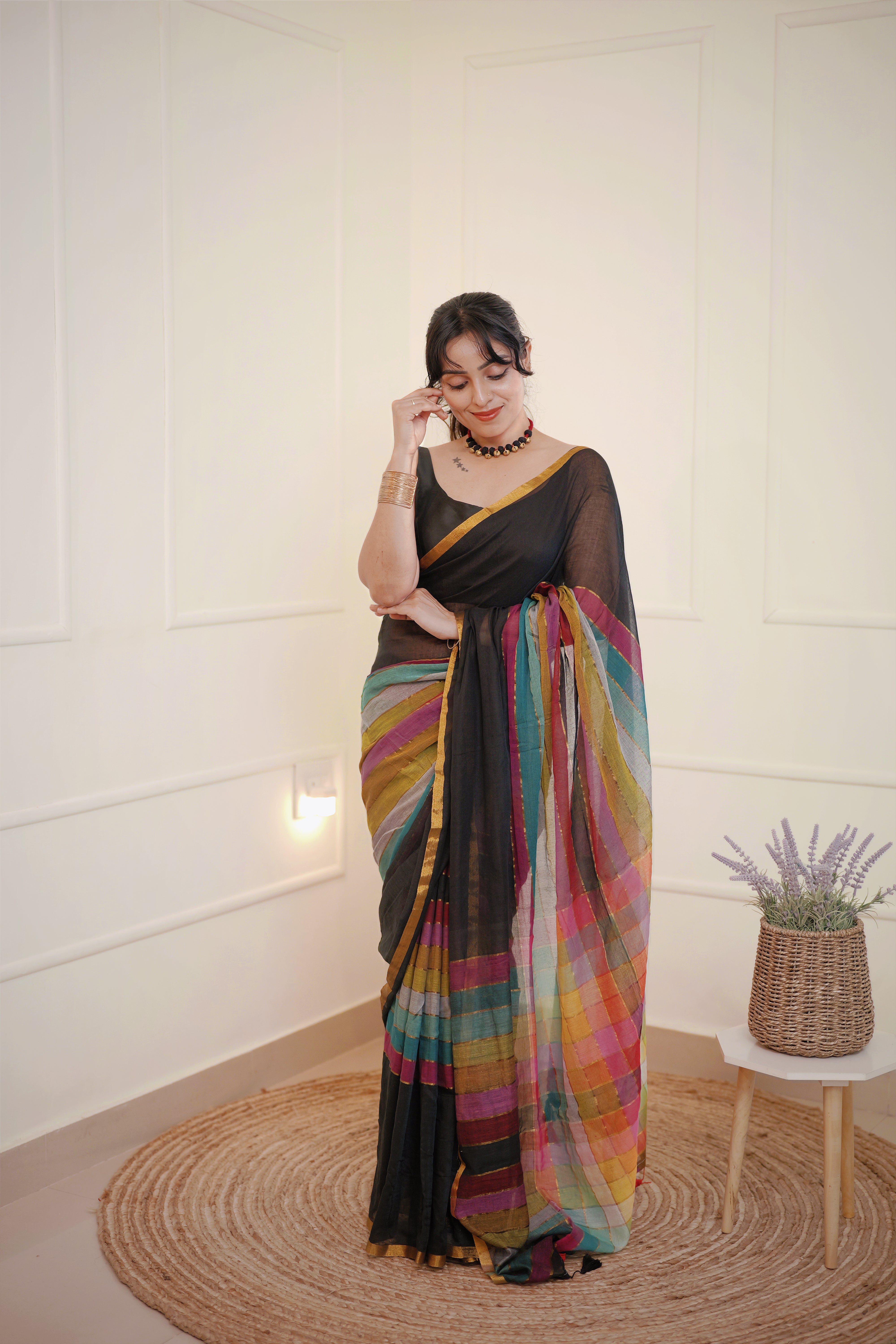 Rangmaya – Mul Cotton Saree with Multicolour Stripes