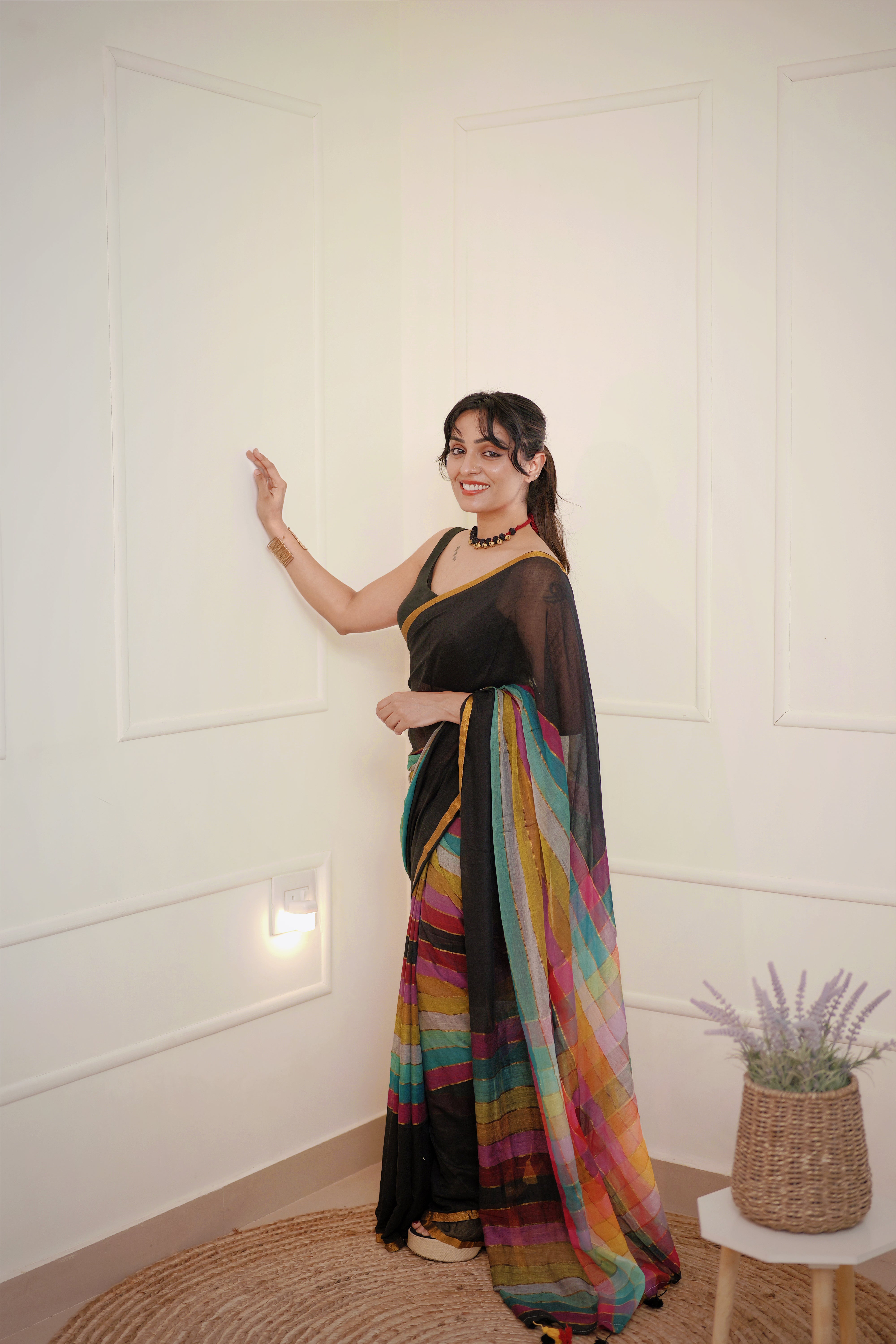 Rangmaya – Mul Cotton Saree with Multicolour Stripes