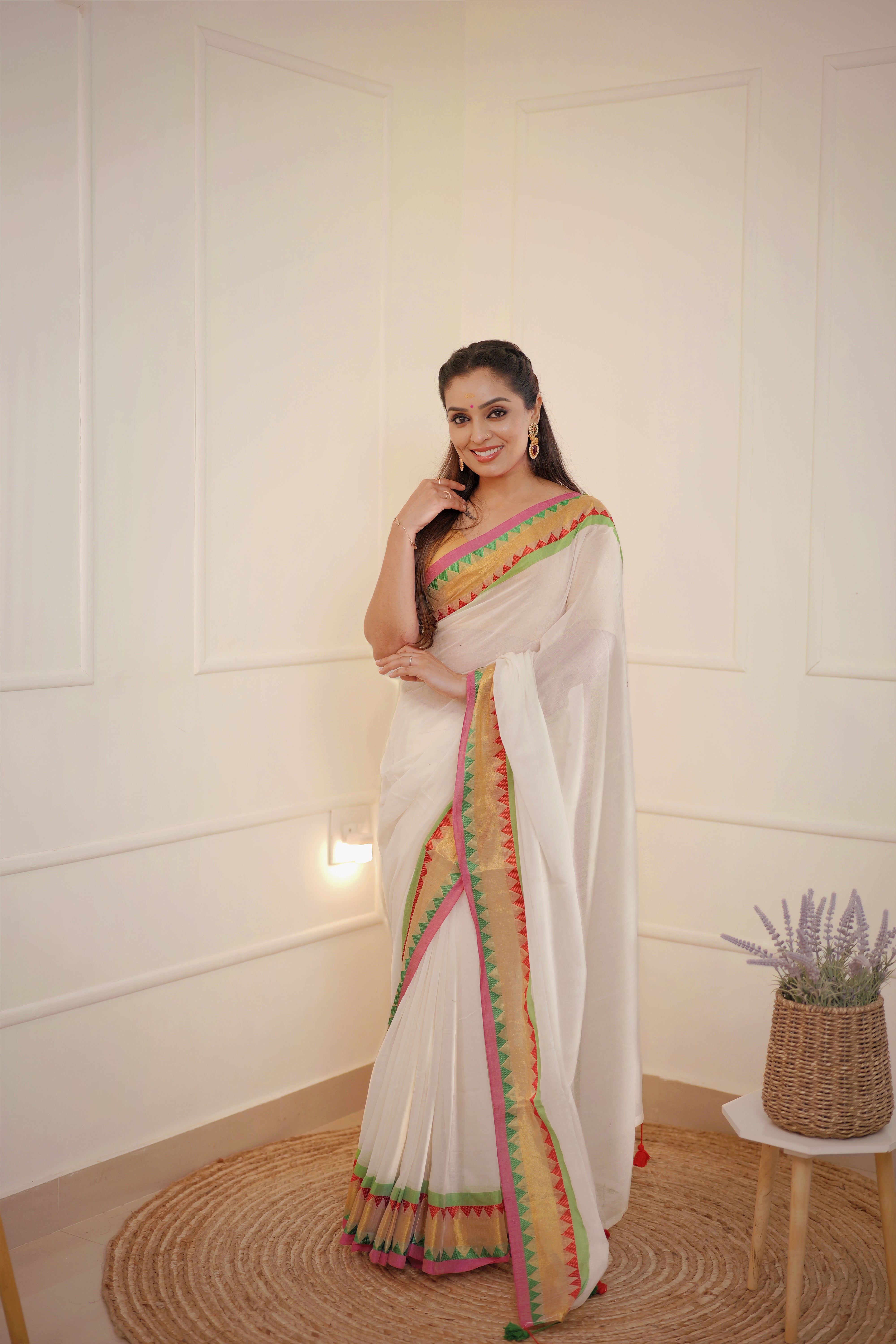 Mandira – Mul Cotton Saree with Temple Zari Border