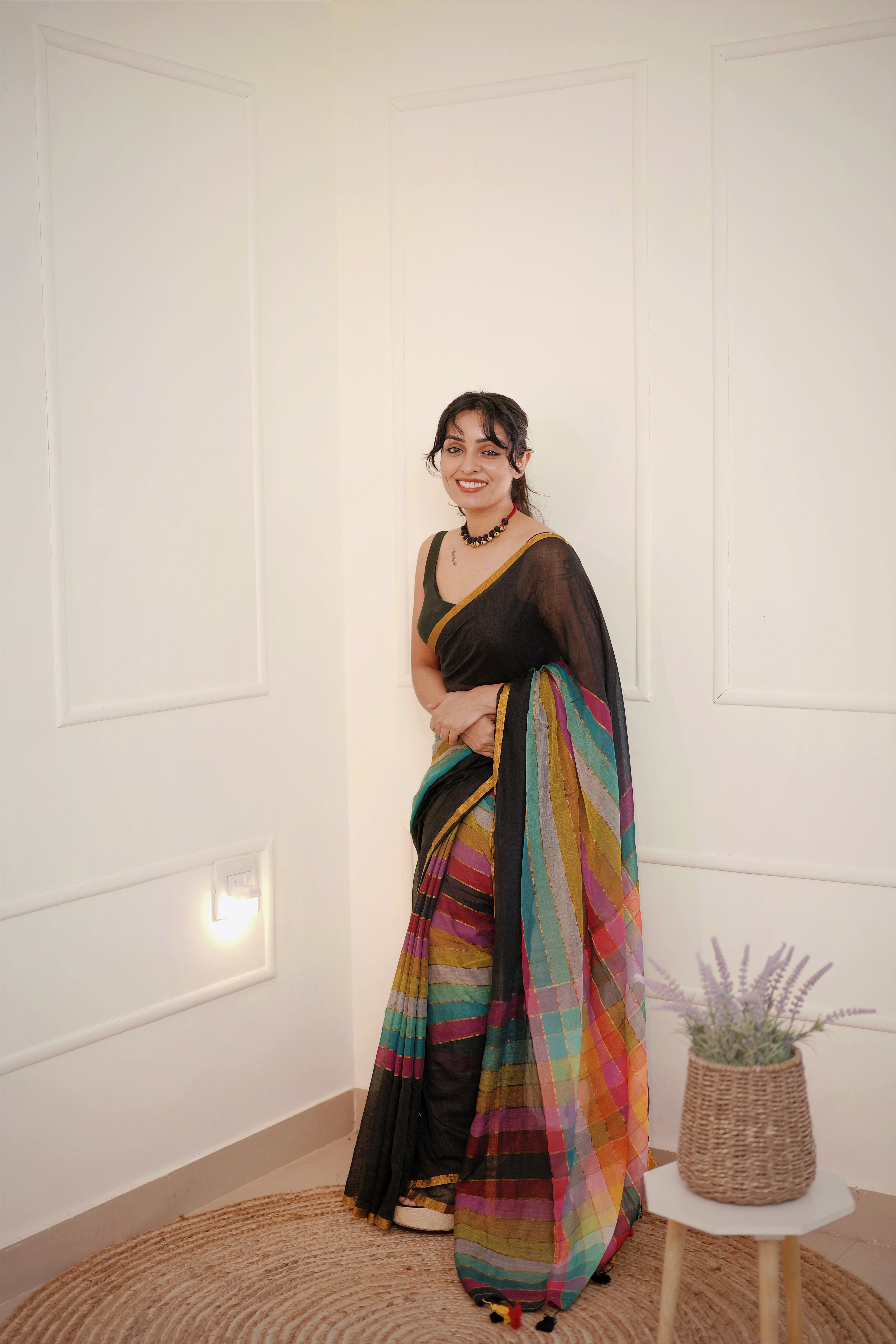 Rangmaya – Mul Cotton Saree with Multicolour Stripes