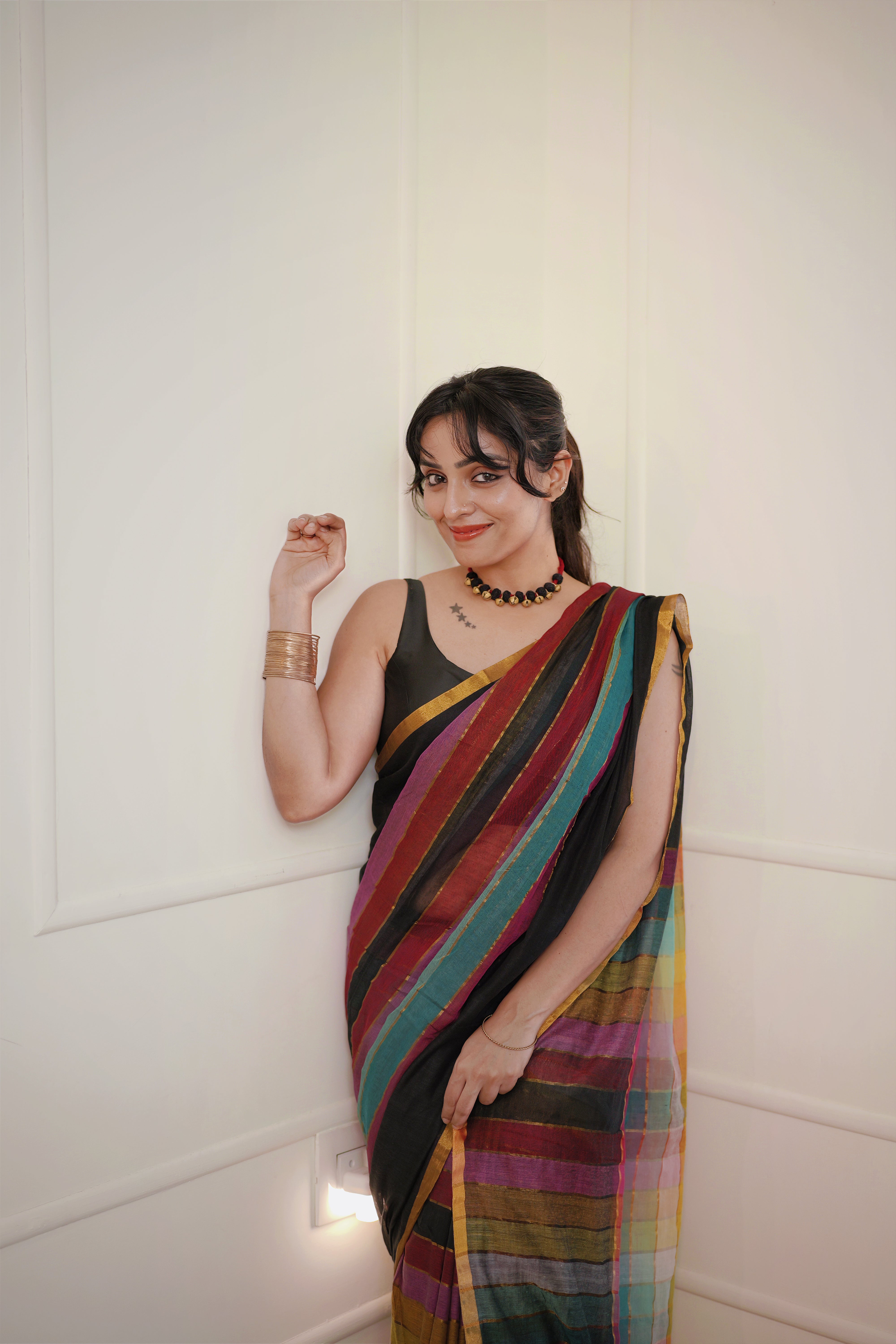 Rangmaya – Mul Cotton Saree with Multicolour Stripes