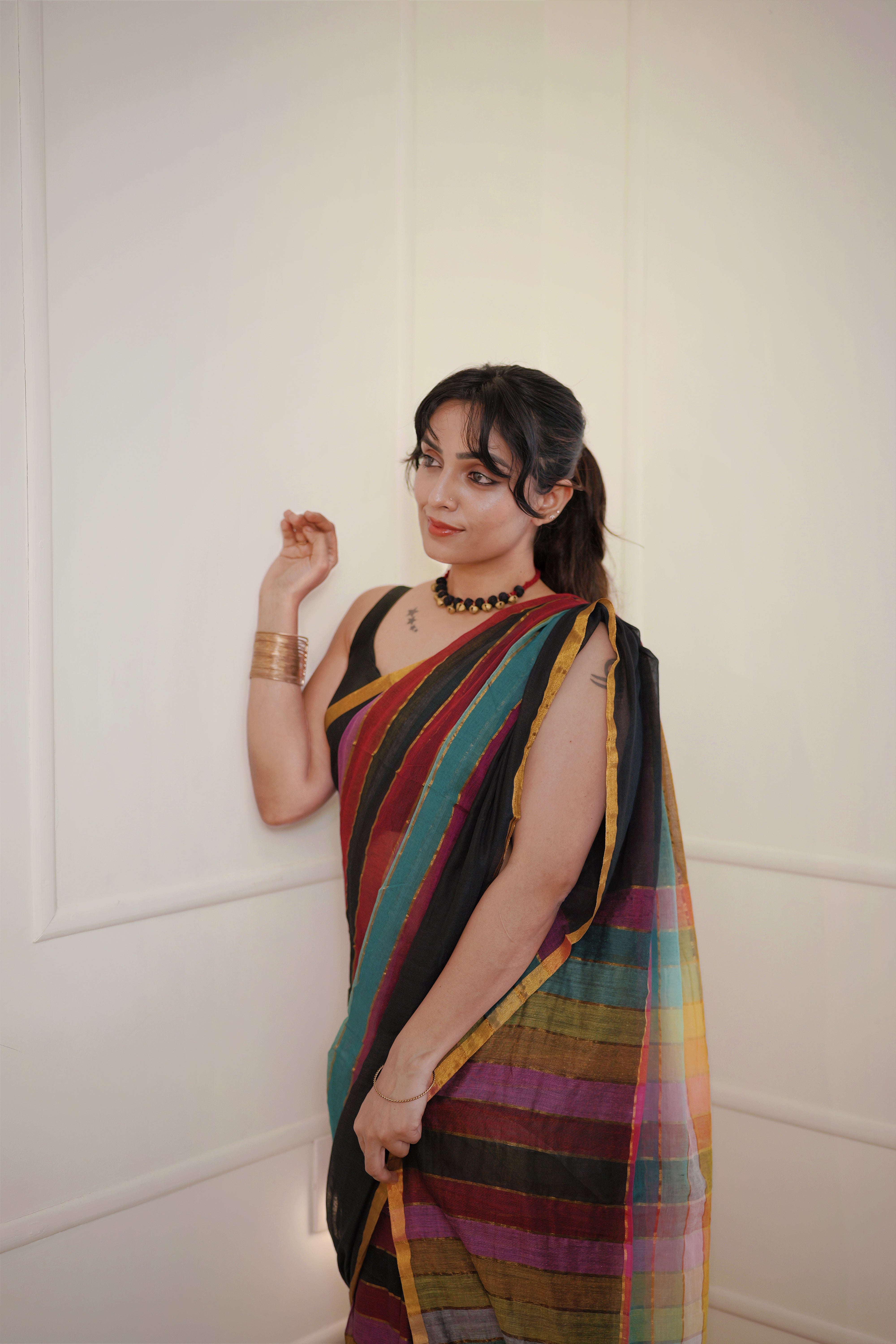 Rangmaya – Mul Cotton Saree with Multicolour Stripes
