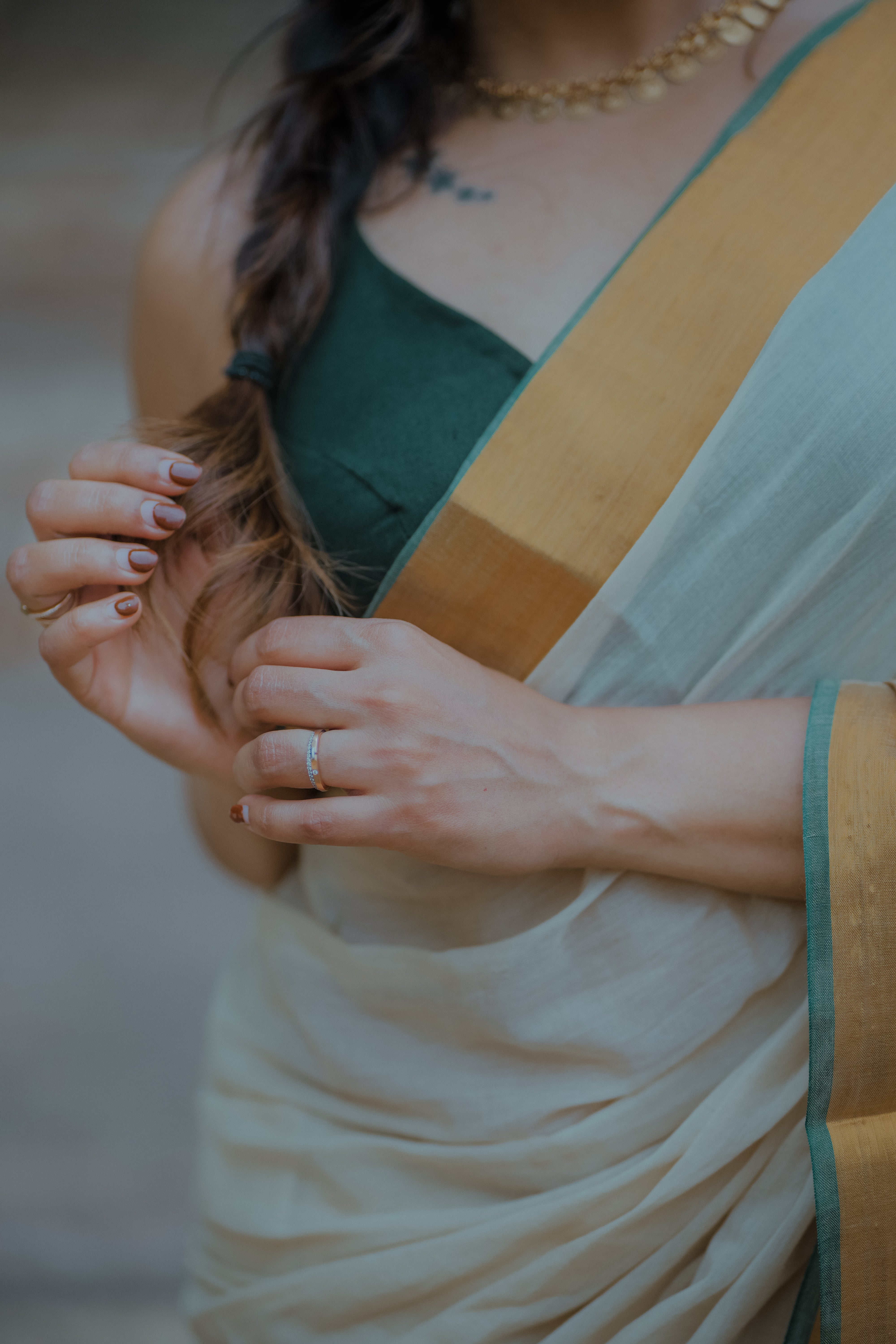 Green Border Handloom Mul Mul Cotton Off-White Kasavu Saree