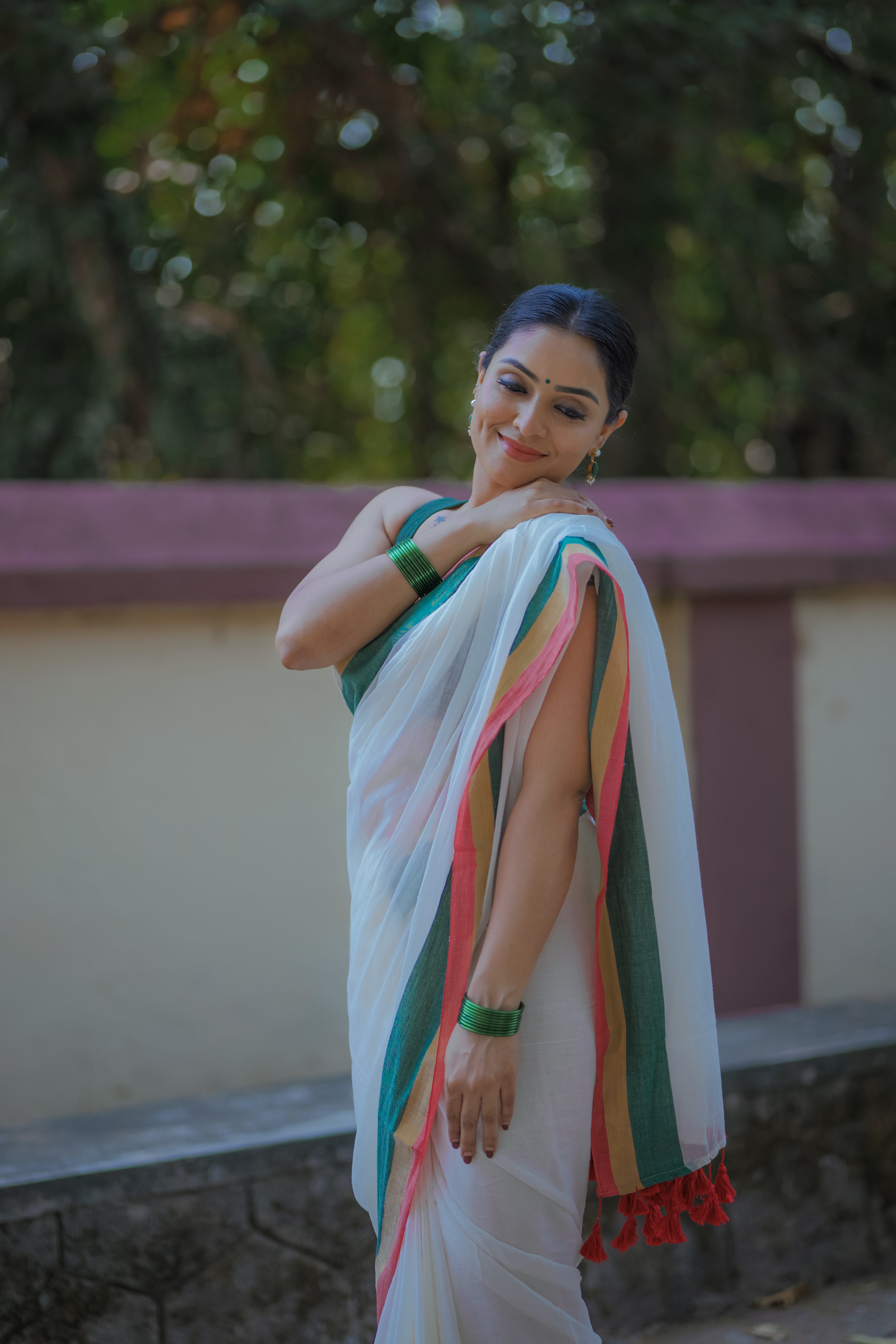 Multi Border Mul Mul Cotton Kasavu Saree