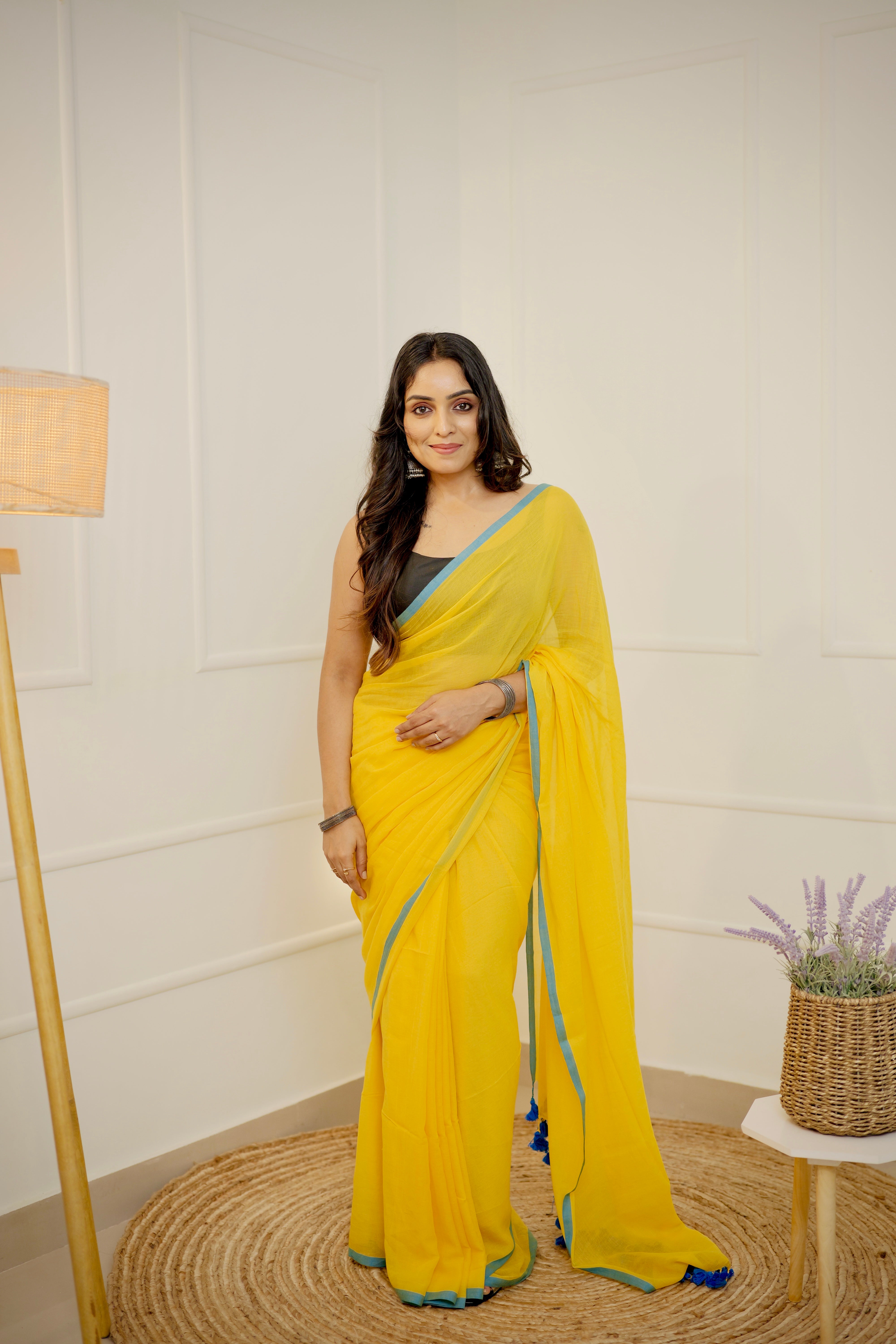 Anaya – Bright Yellow Mul Cotton Saree