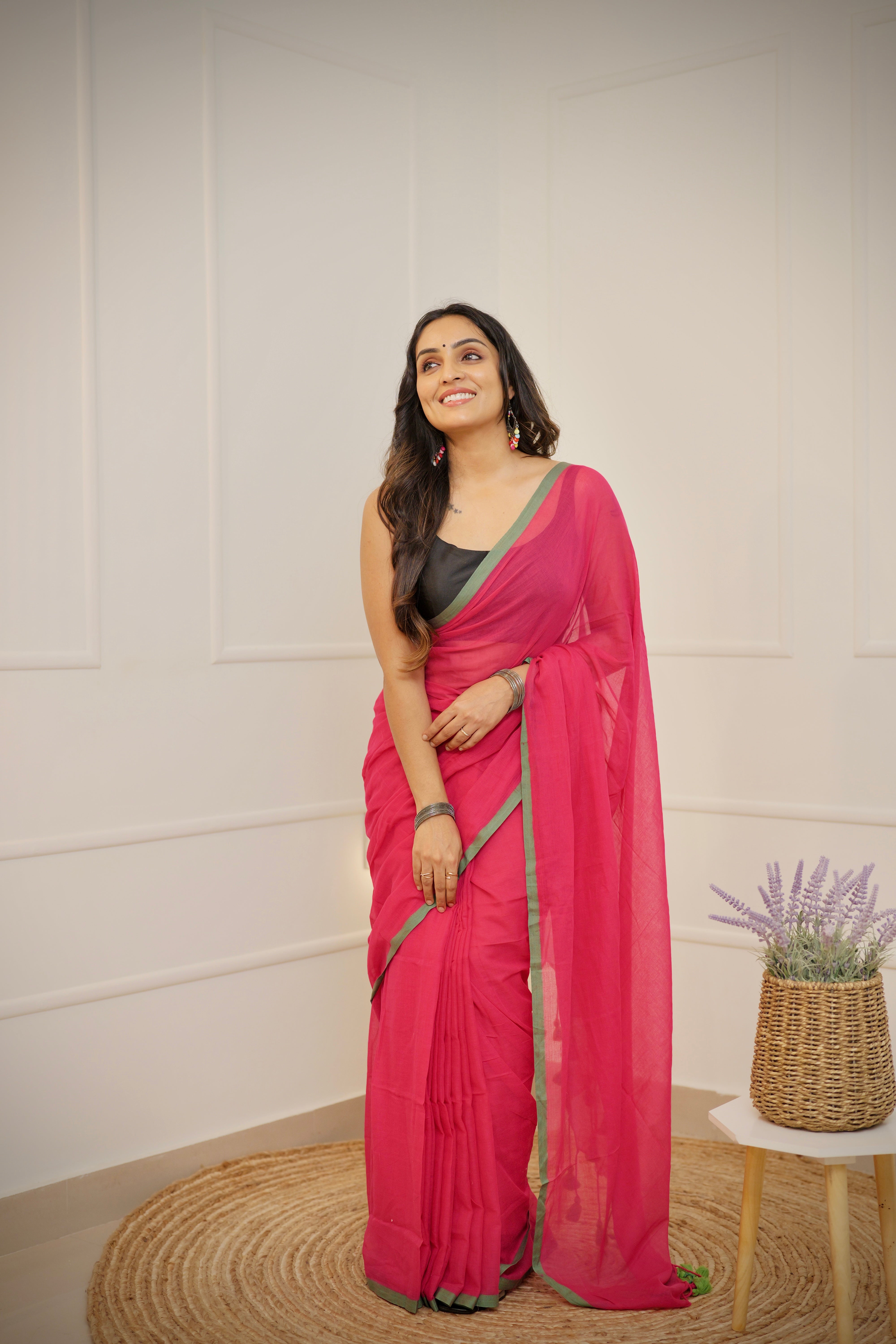 Tara – Magenta Pink Mul Cotton Saree