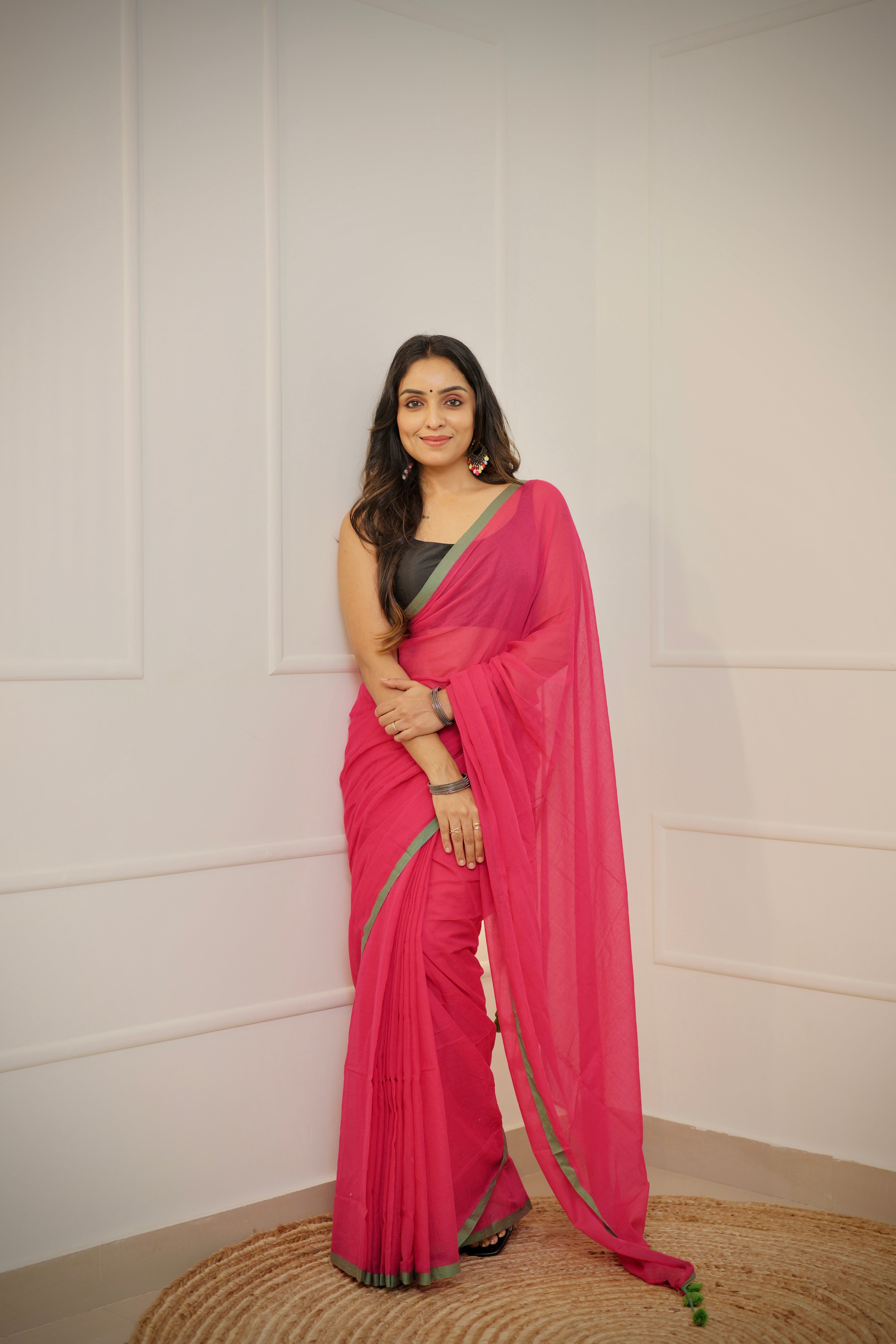 Tara – Magenta Pink Mul Cotton Saree