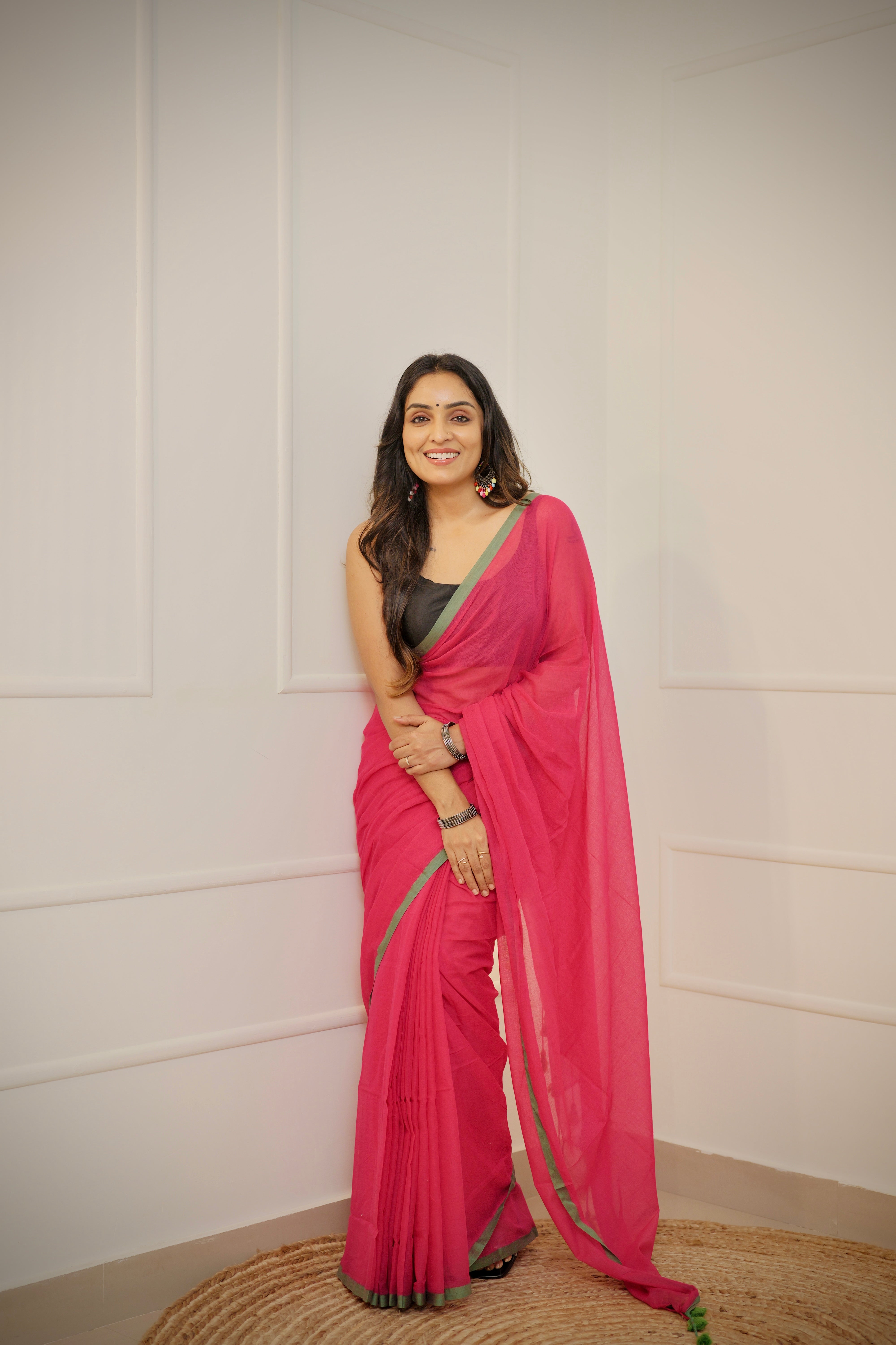 Tara – Magenta Pink Mul Cotton Saree