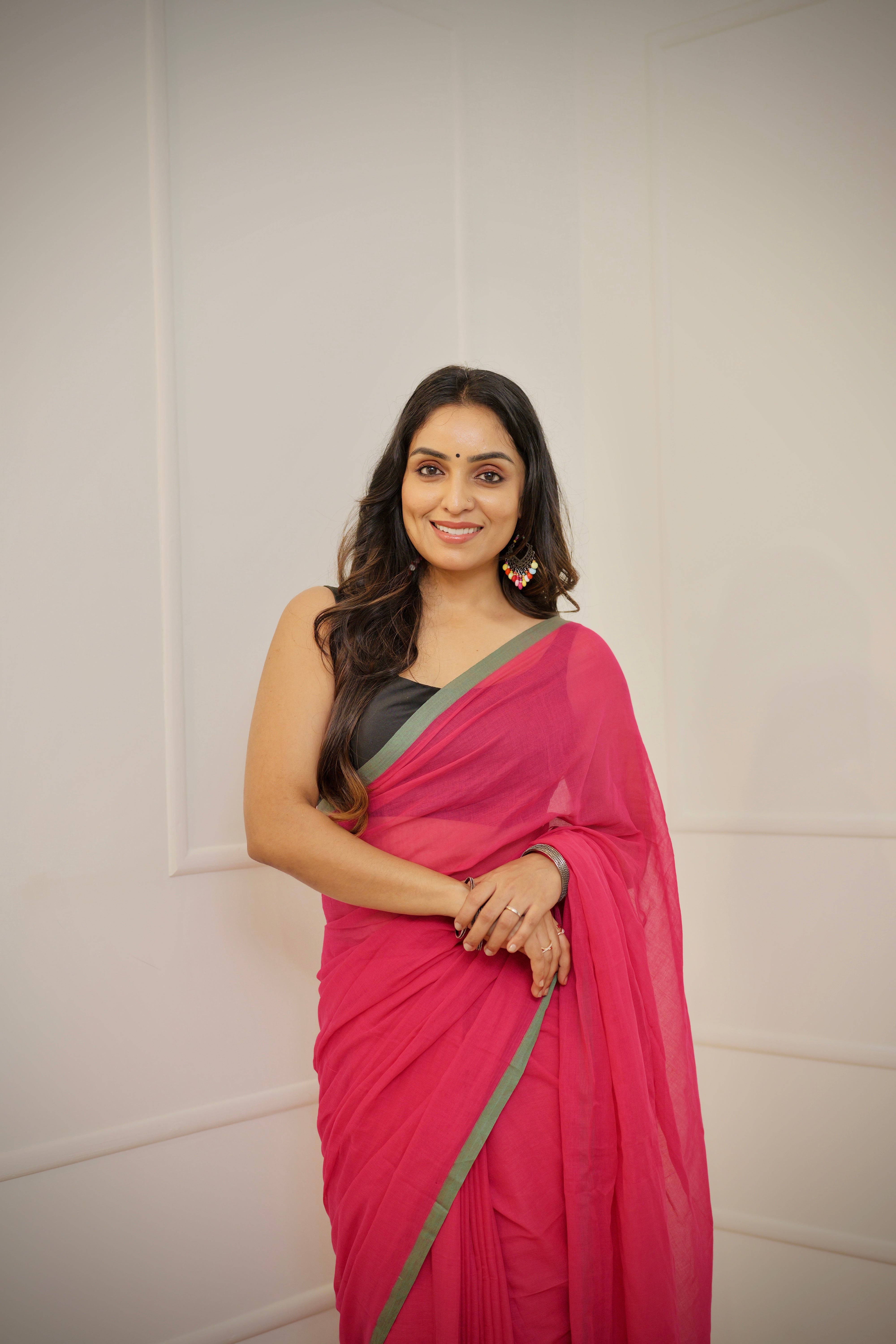 Tara – Magenta Pink Mul Cotton Saree