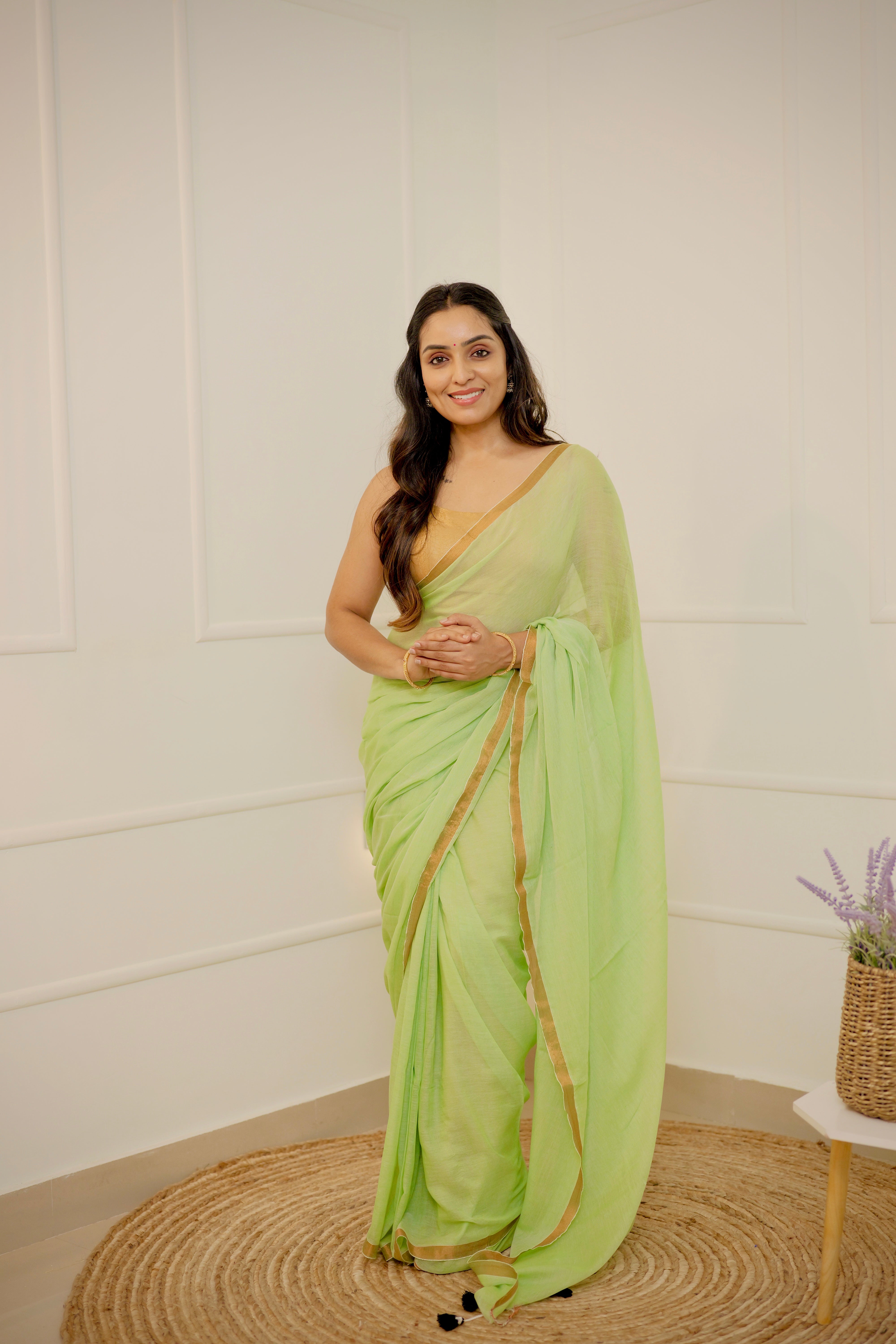Haritha – Pastel Green Mul Cotton Saree