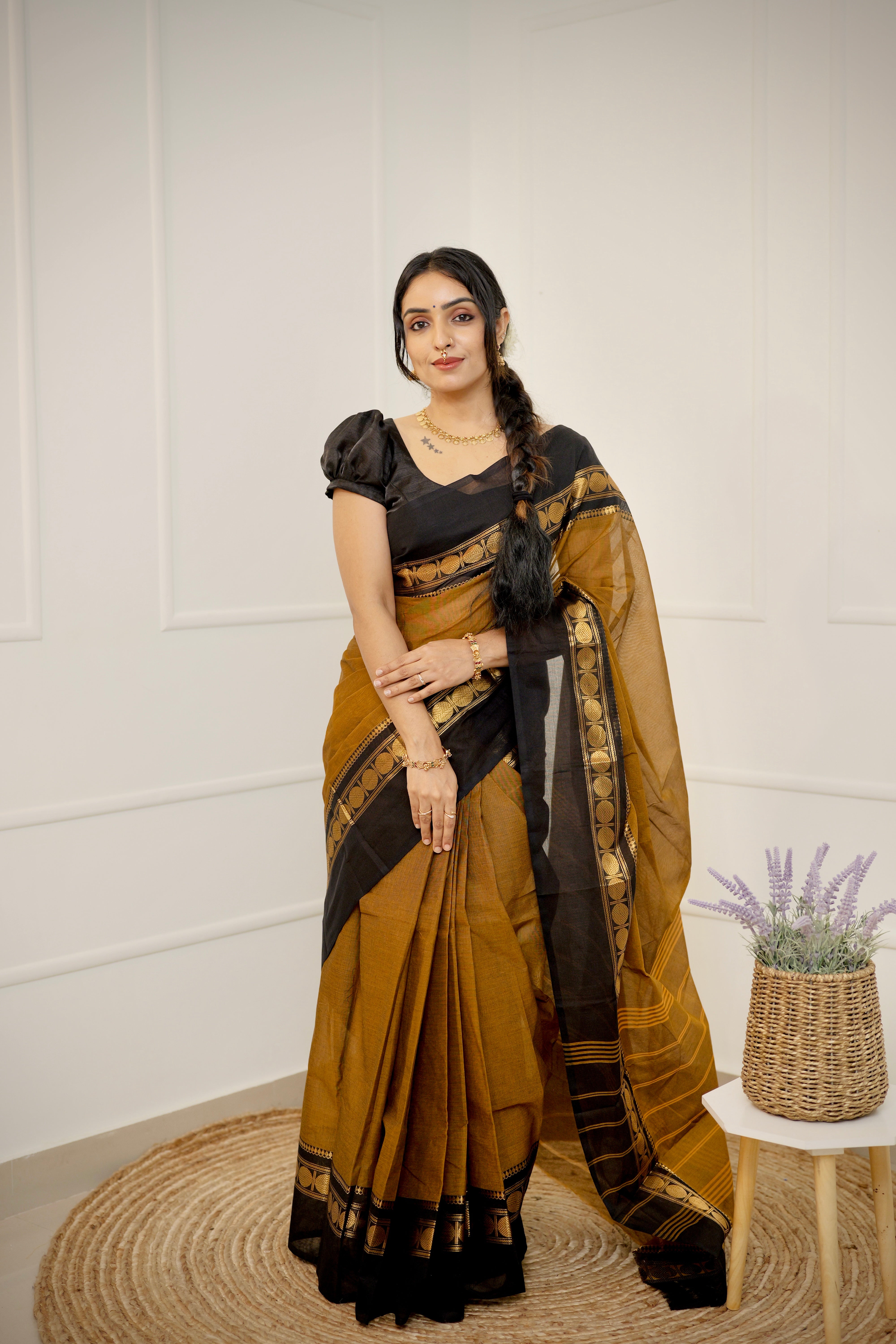 Manjal Kandhal - Limited Edition Mustard Brown Chettinad Cotton Saree