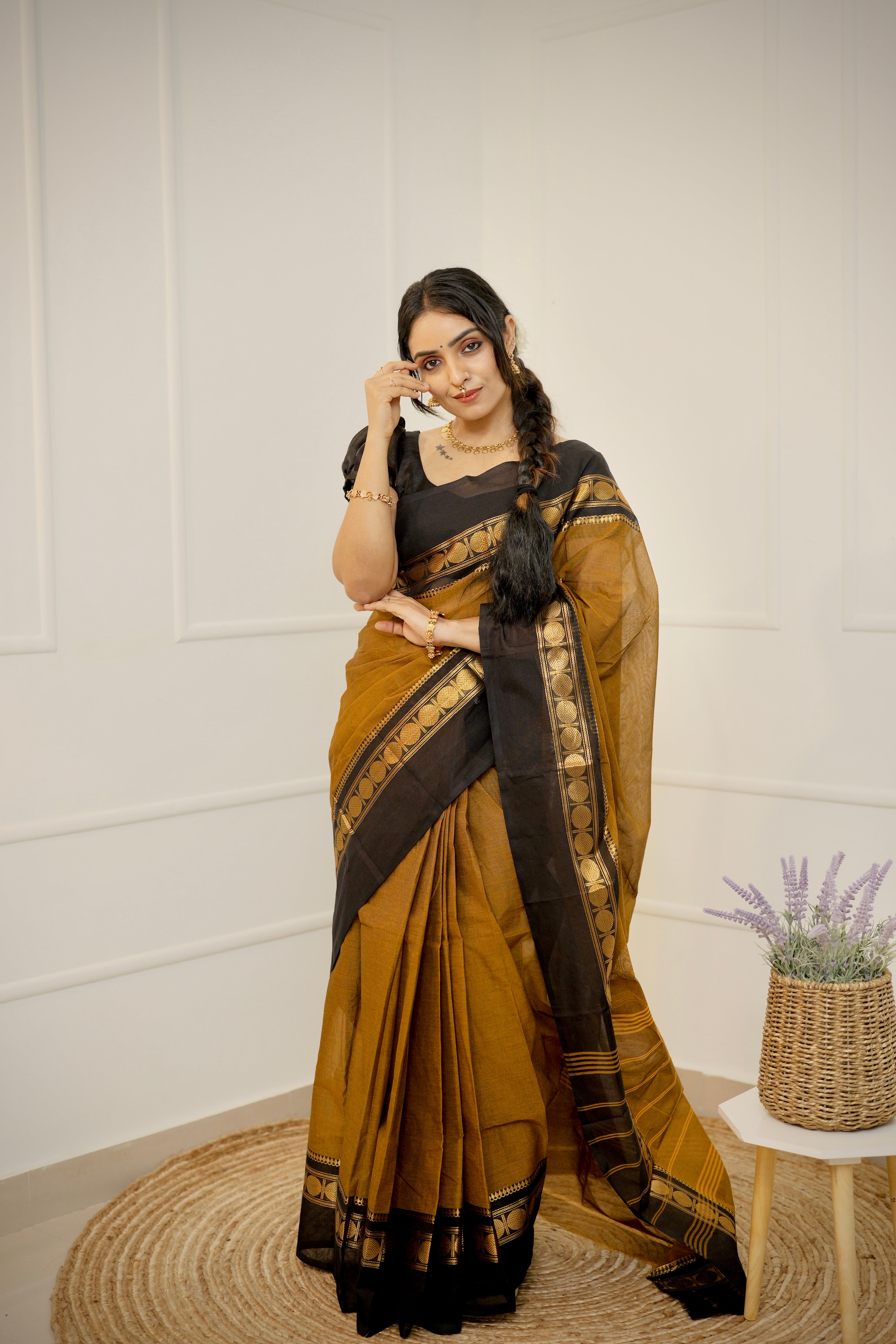 Manjal Kandhal - Limited Edition Mustard Brown Chettinad Cotton Saree