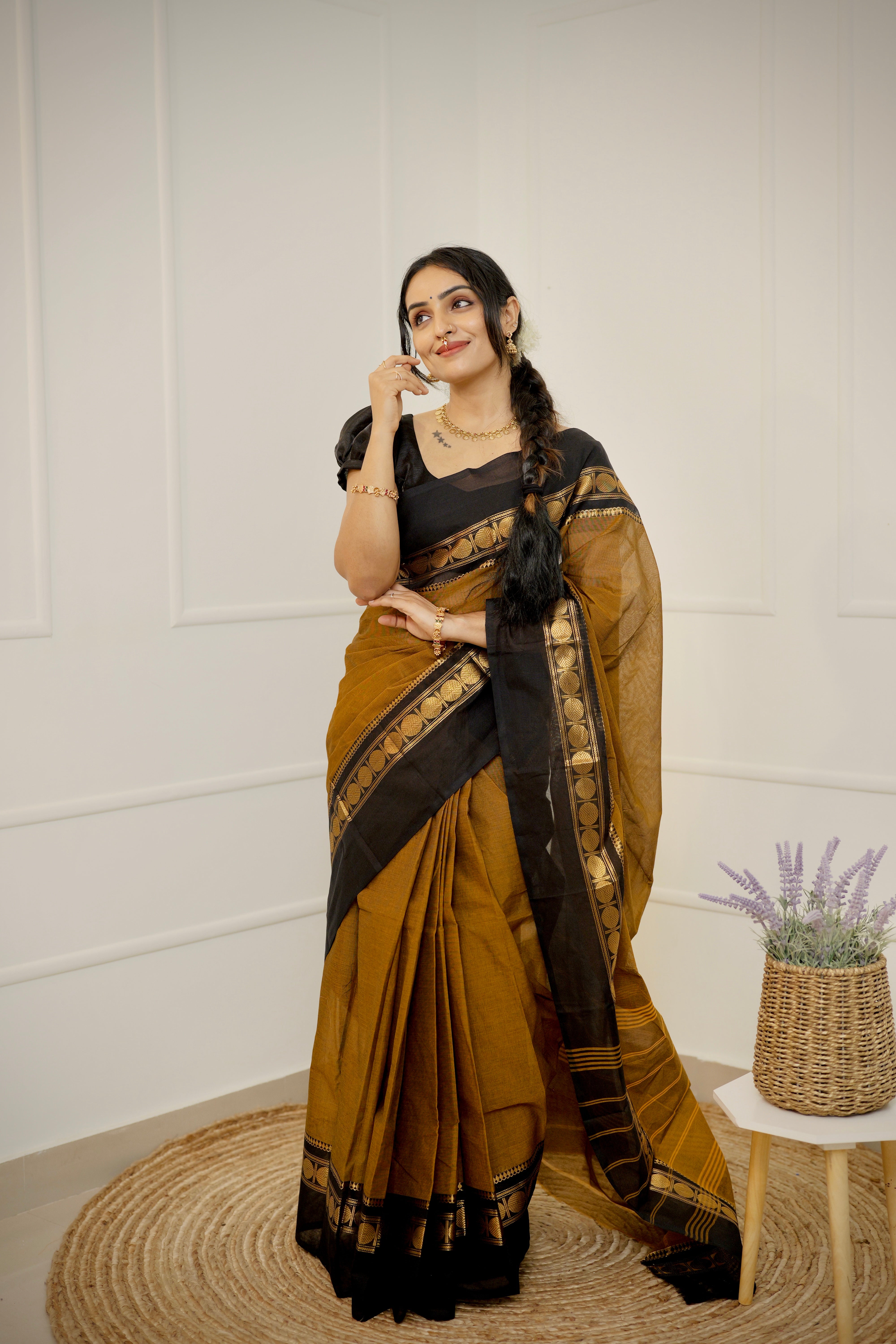 Manjal Kandhal - Limited Edition Mustard Brown Chettinad Cotton Saree