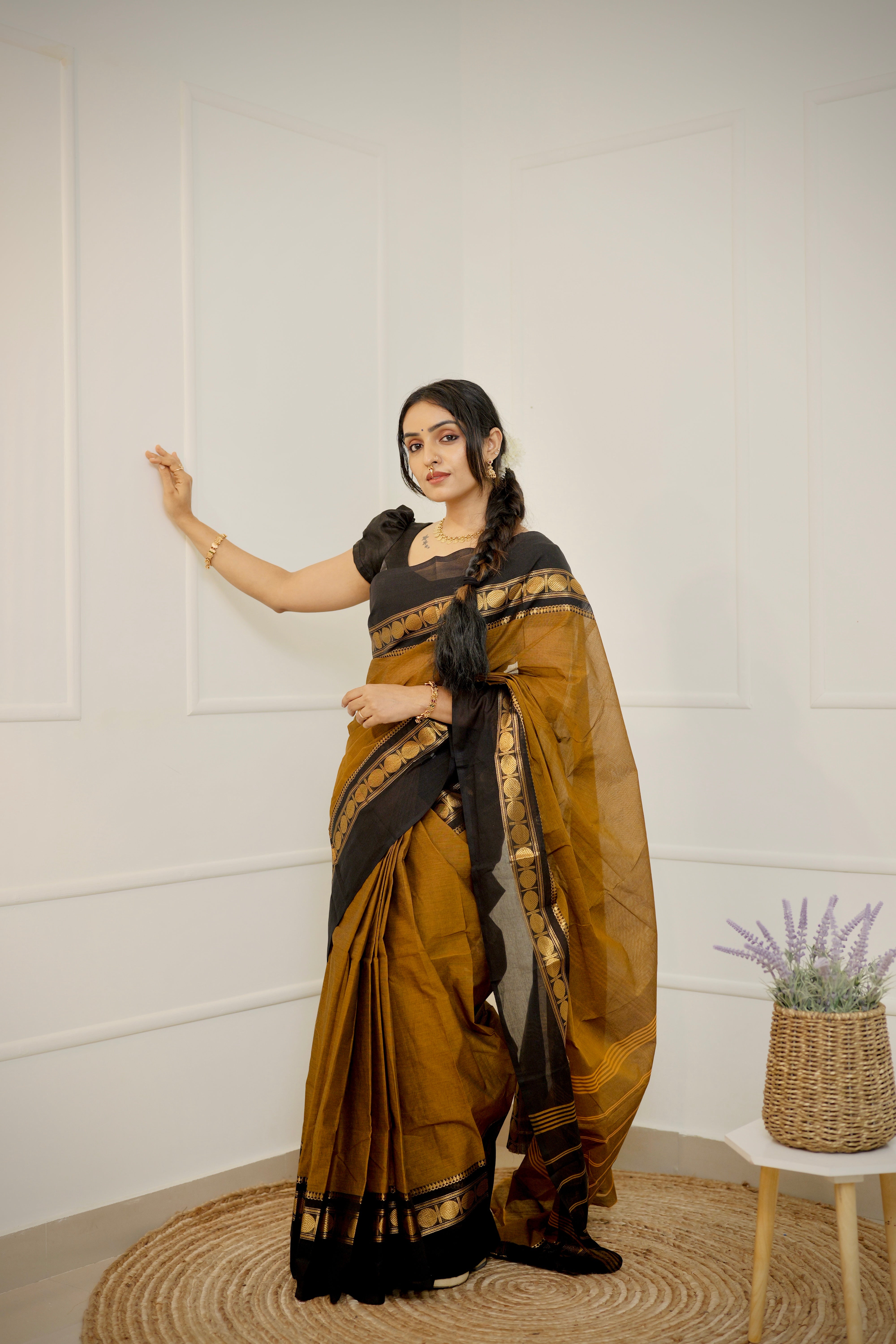 Manjal Kandhal - Limited Edition Mustard Brown Chettinad Cotton Saree