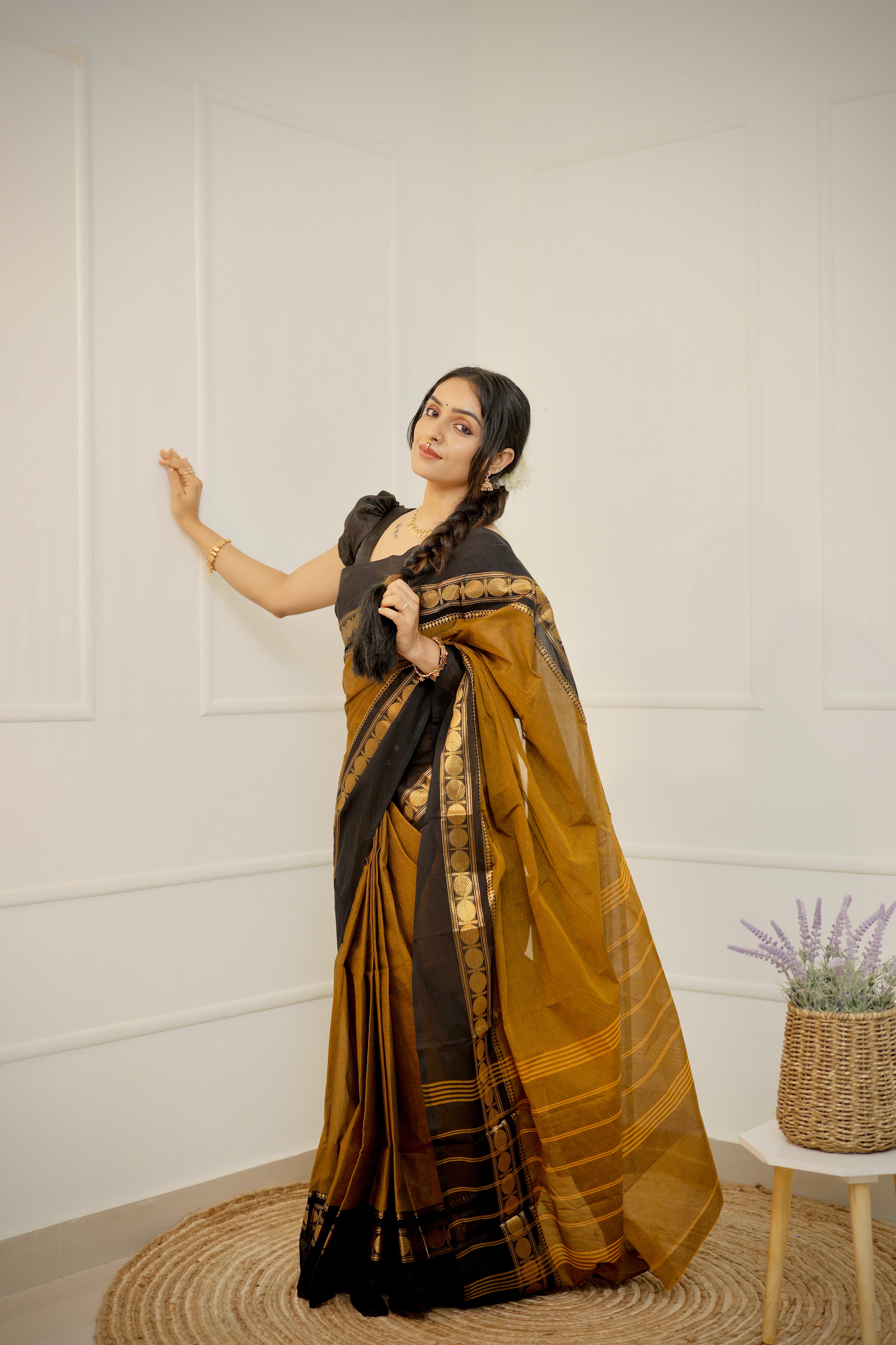 Manjal Kandhal - Limited Edition Mustard Brown Chettinad Cotton Saree