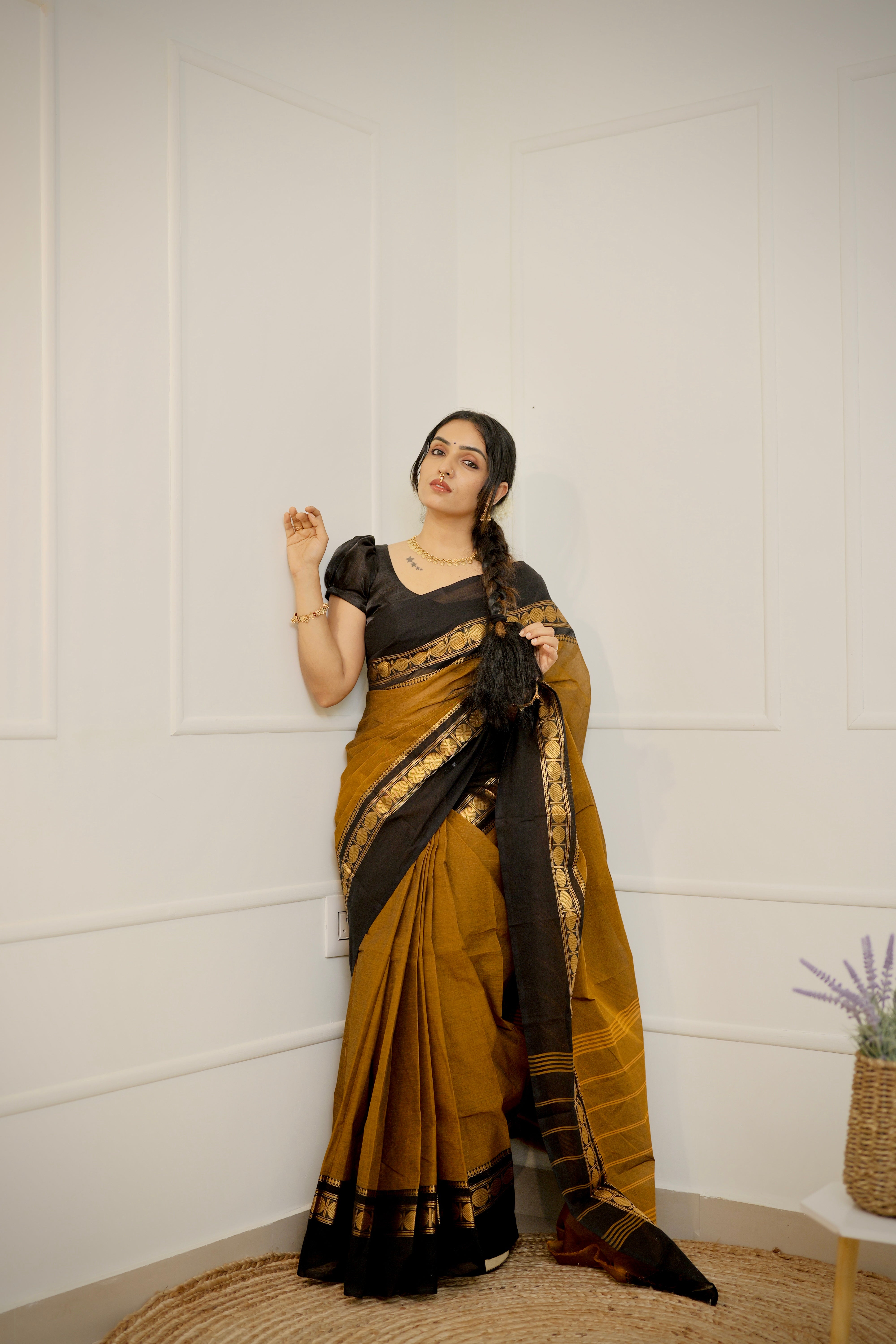 Manjal Kandhal - Limited Edition Mustard Brown Chettinad Cotton Saree