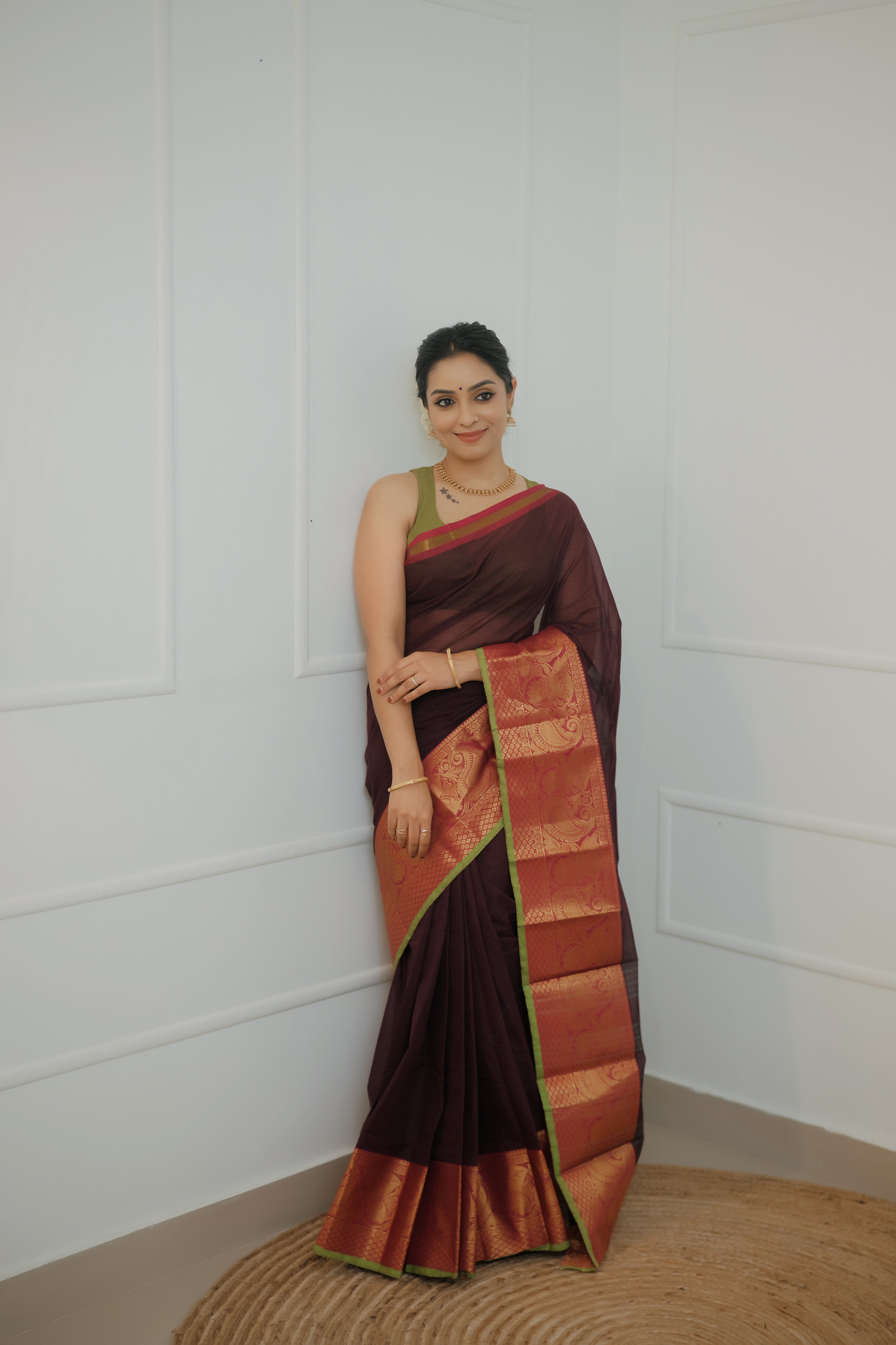 Kavyika – Maroon Chettinad Cotton Saree with Zari Border