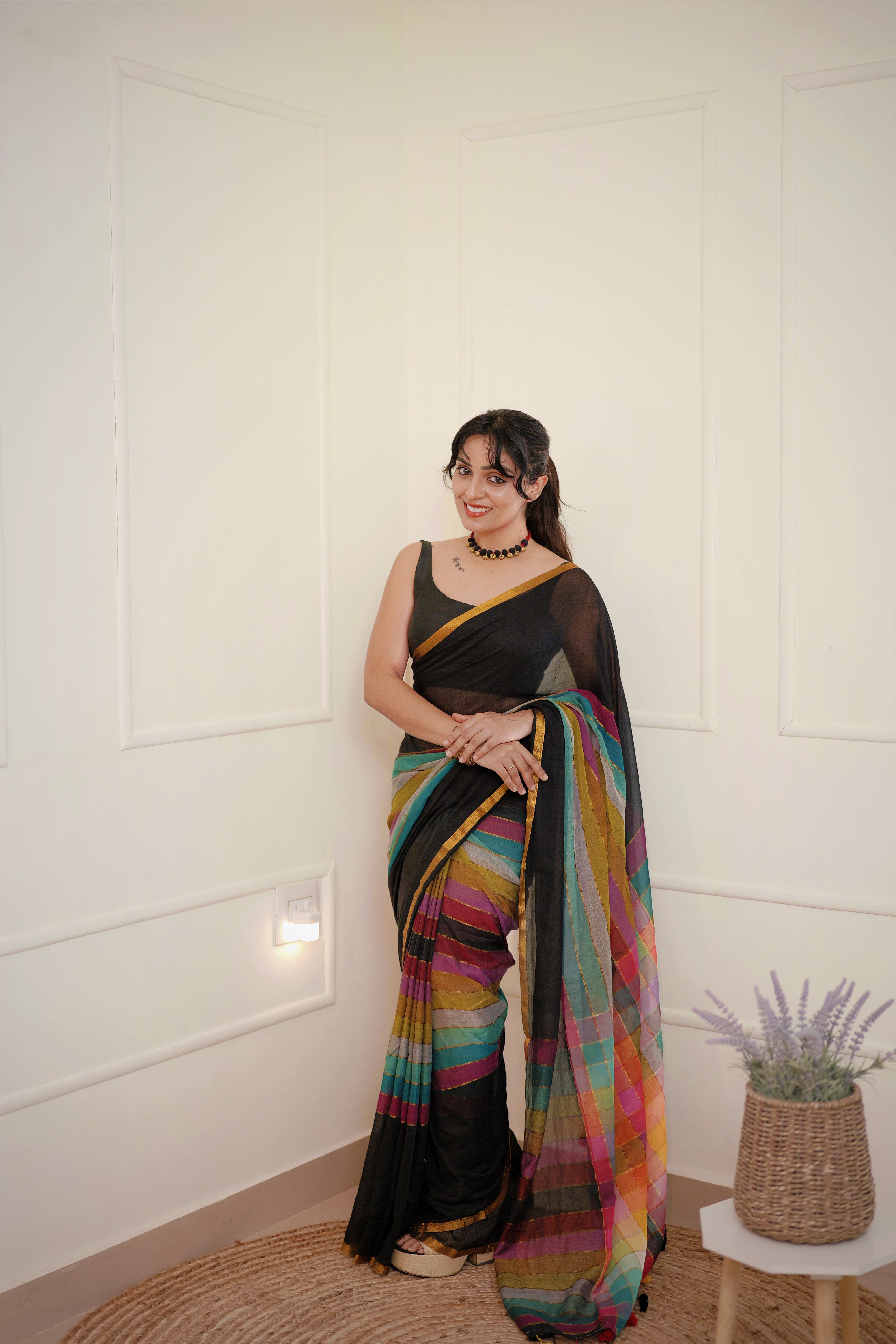 Rangmaya – Mul Cotton Saree with Multicolour Stripes