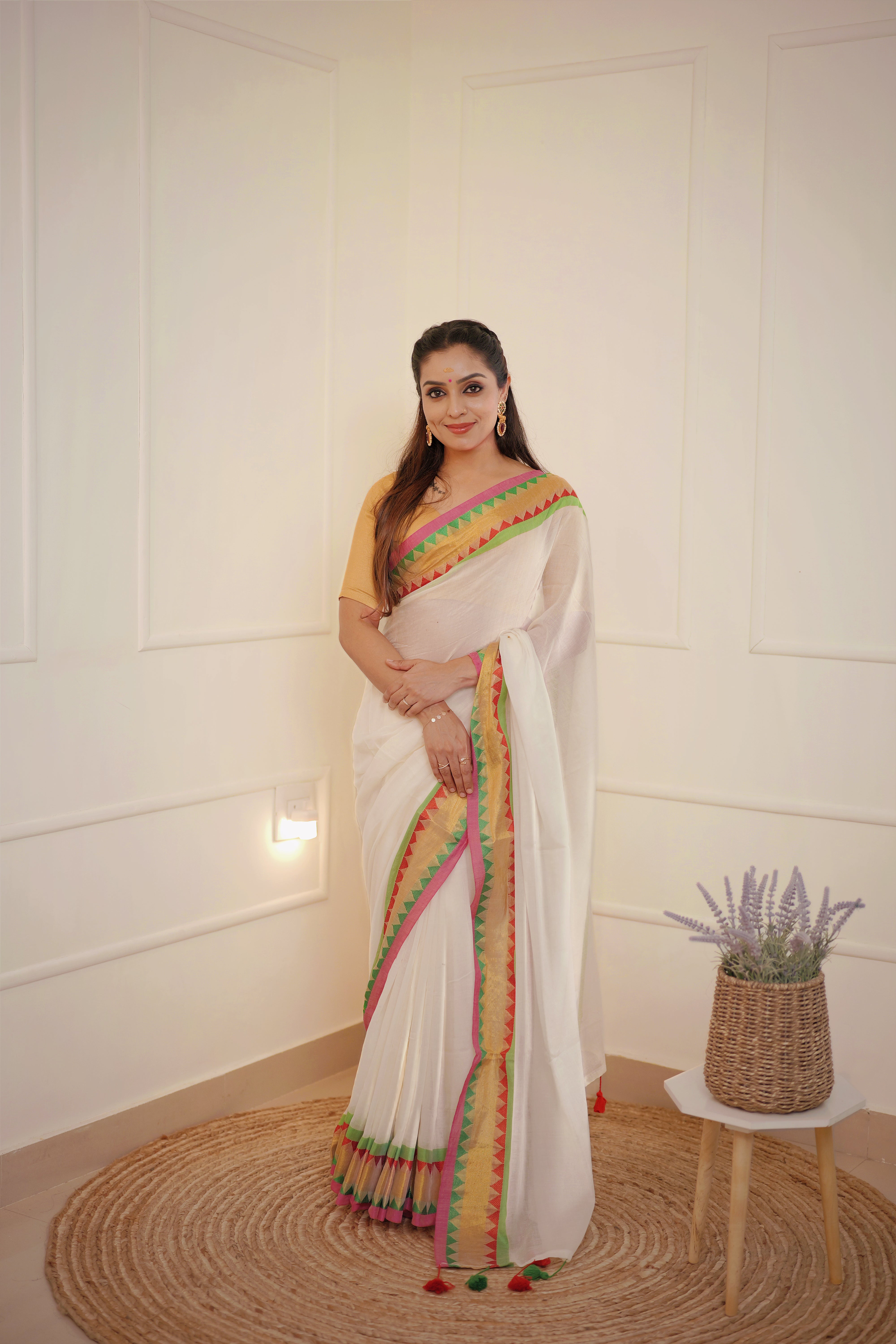 Mandira – Mul Cotton Saree with Temple Zari Border