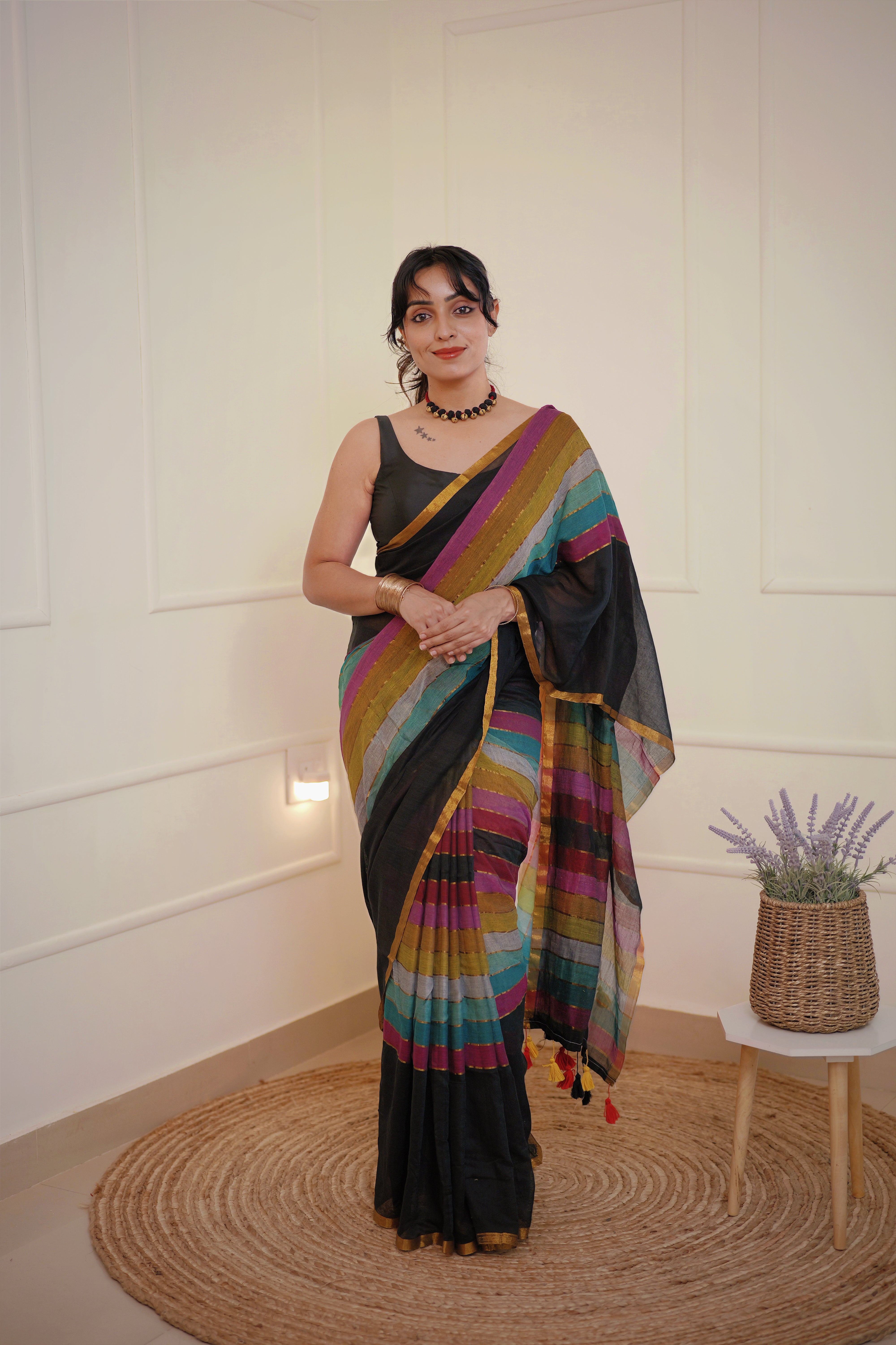 Rangmaya – Mul Cotton Saree with Multicolour Stripes