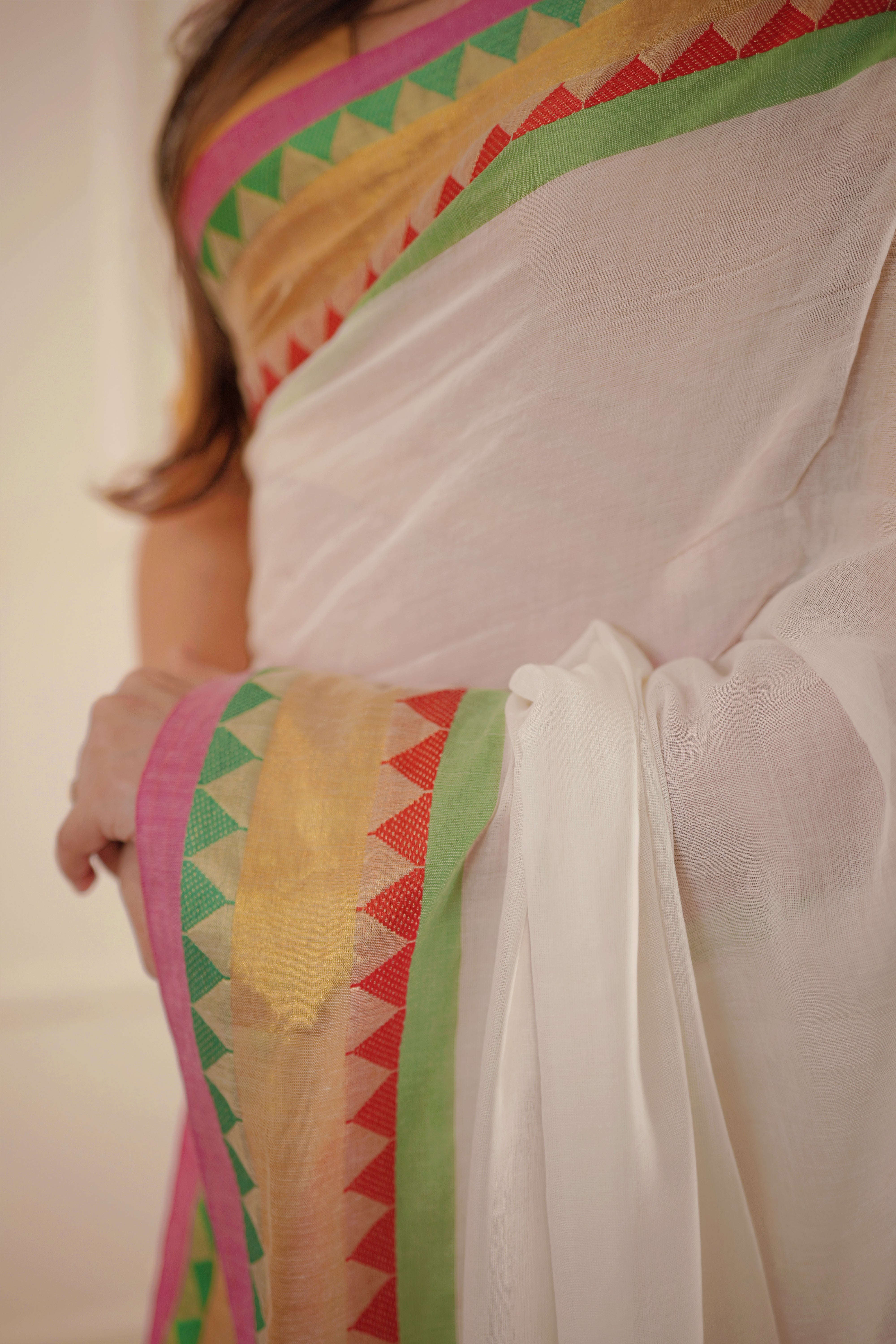 Mandira – Mul Cotton Saree with Temple Zari Border