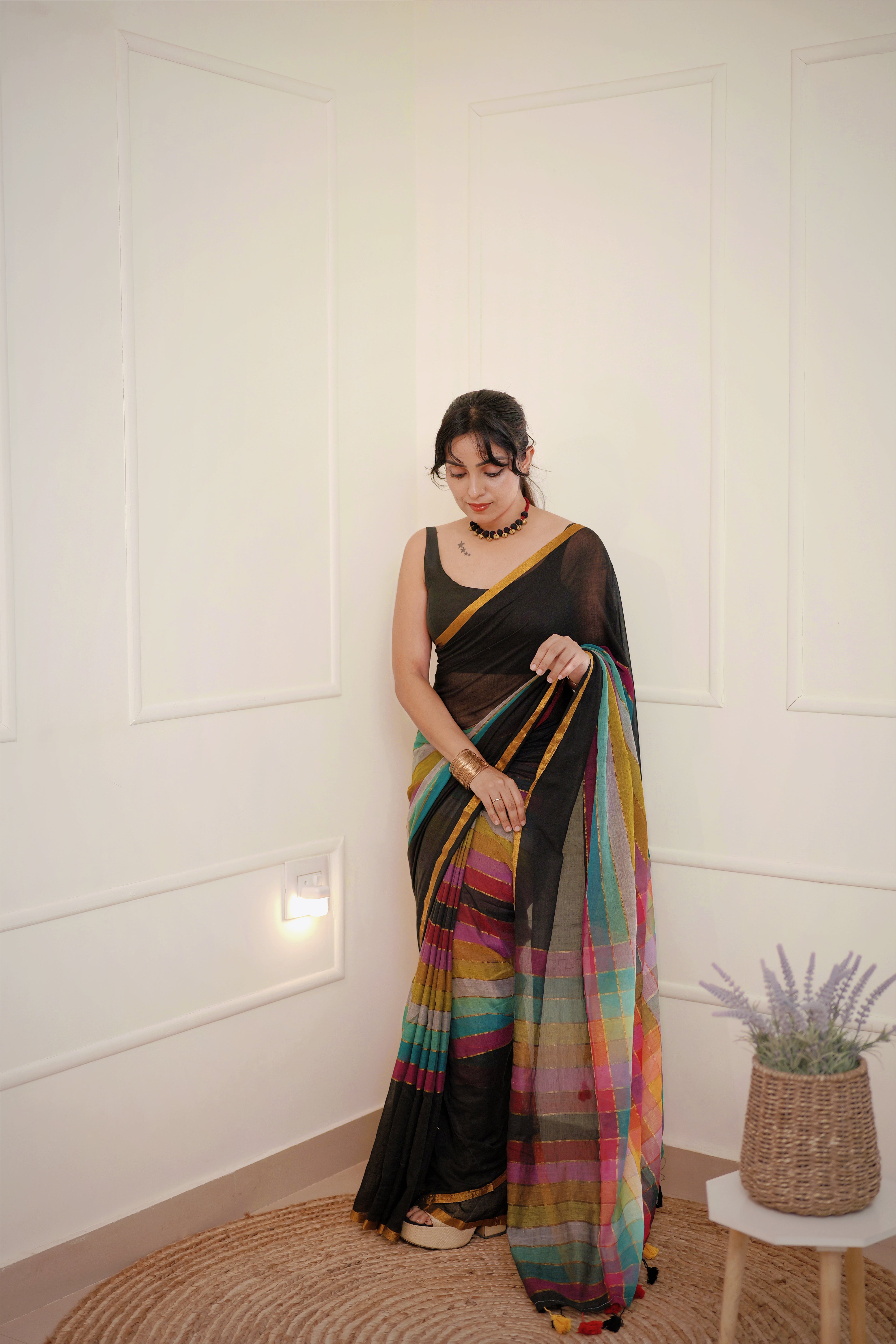 Rangmaya – Mul Cotton Saree with Multicolour Stripes