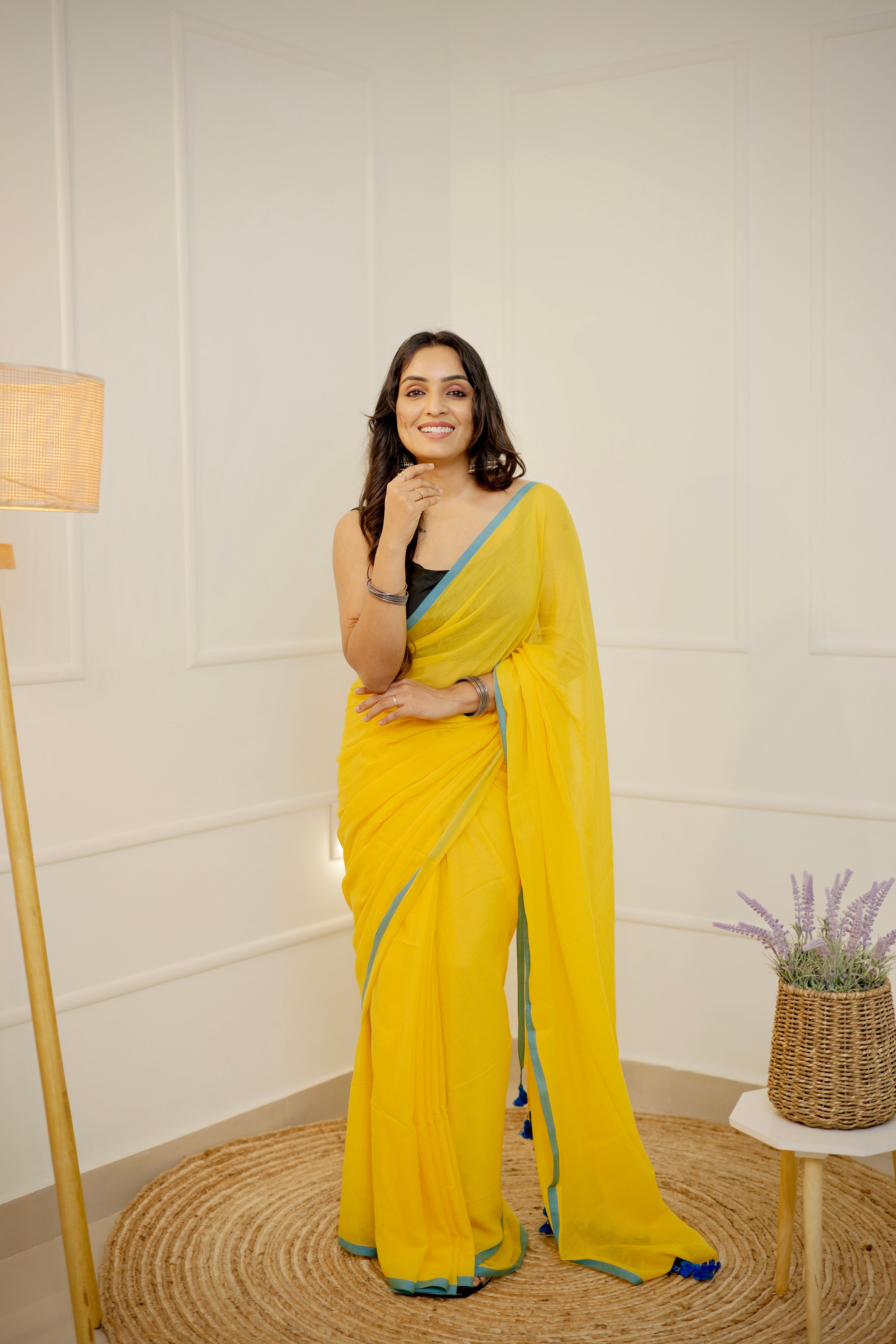 Anaya – Bright Yellow Mul Cotton Saree