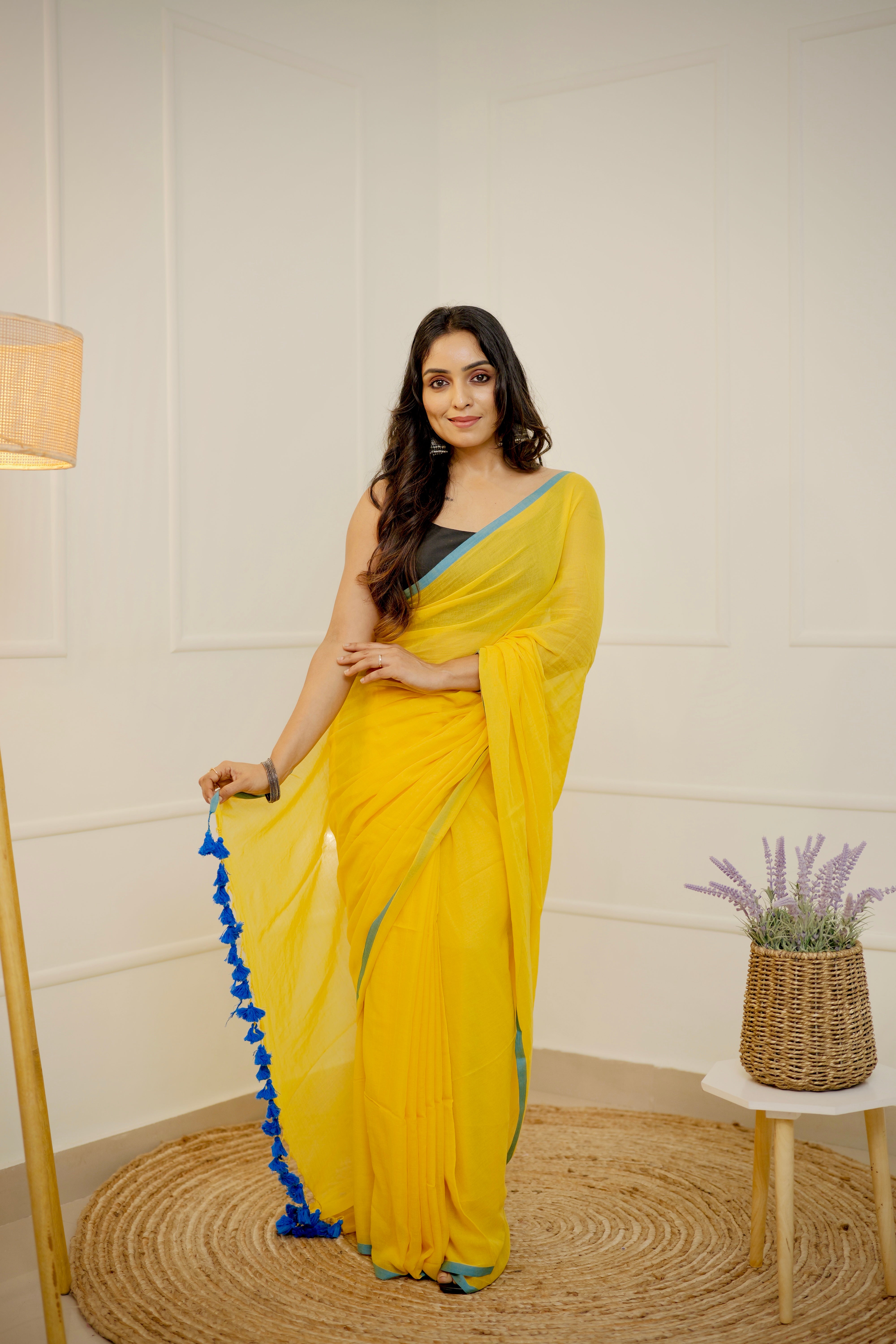 Anaya – Bright Yellow Mul Cotton Saree