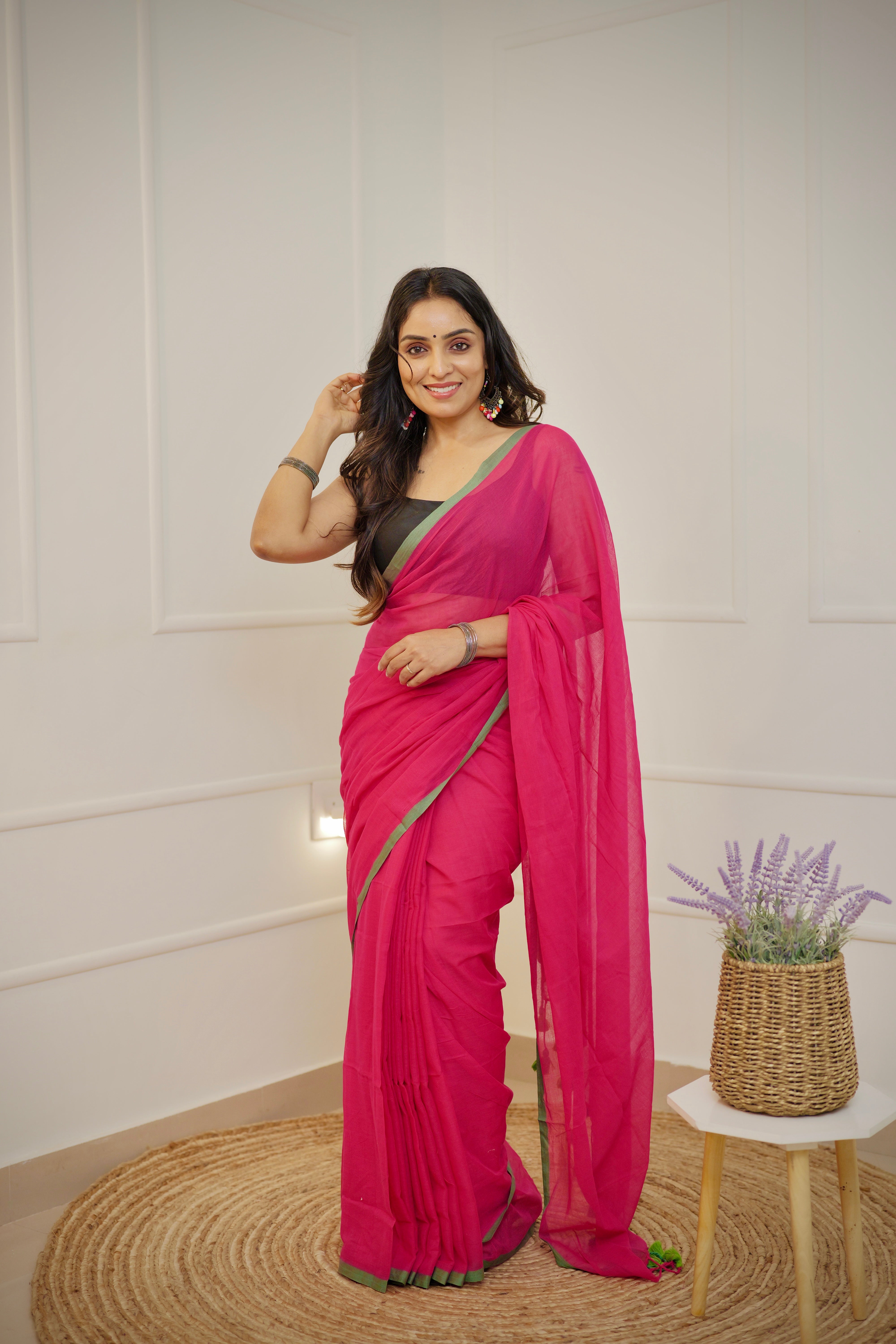 Tara – Magenta Pink Mul Cotton Saree