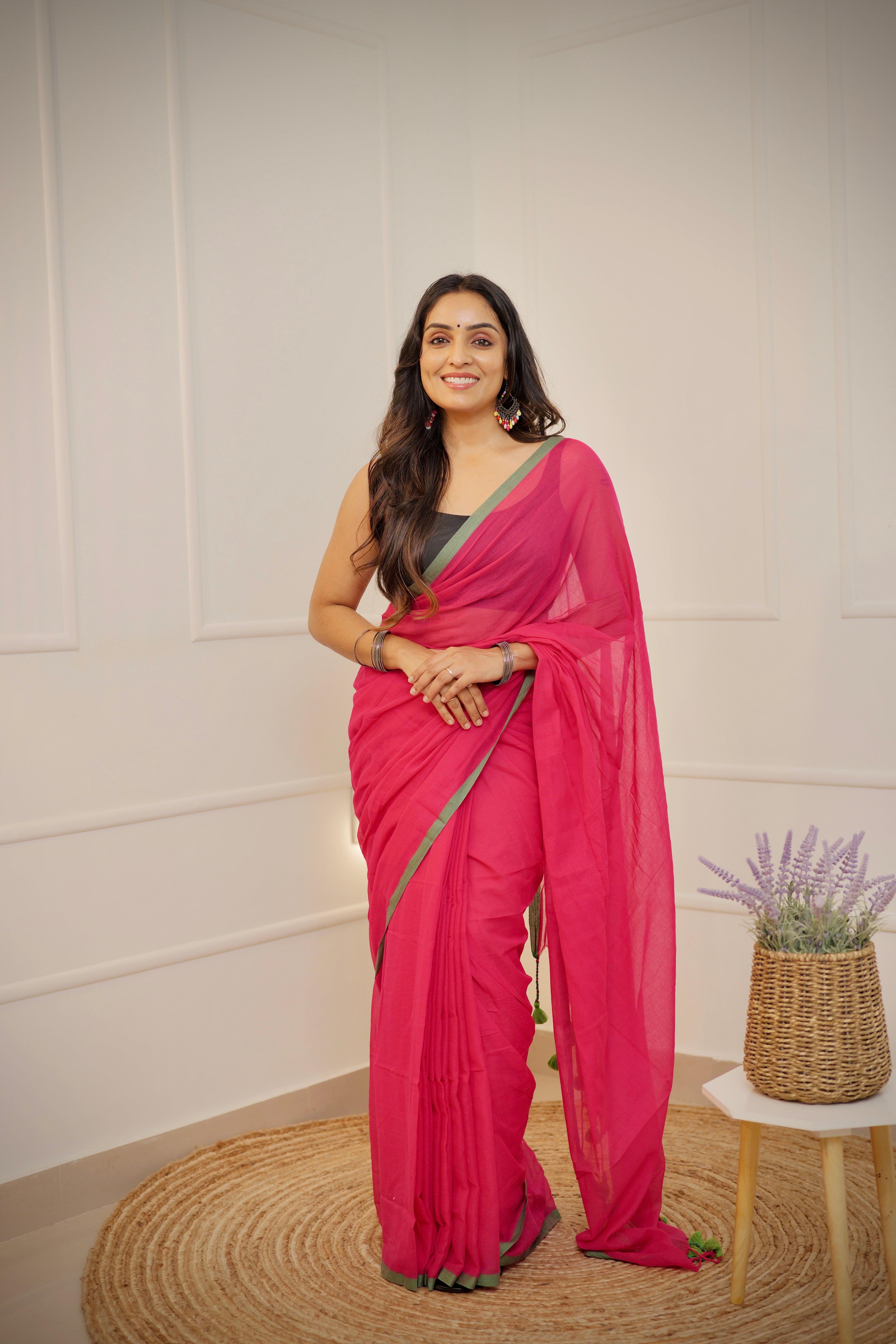 Tara – Magenta Pink Mul Cotton Saree